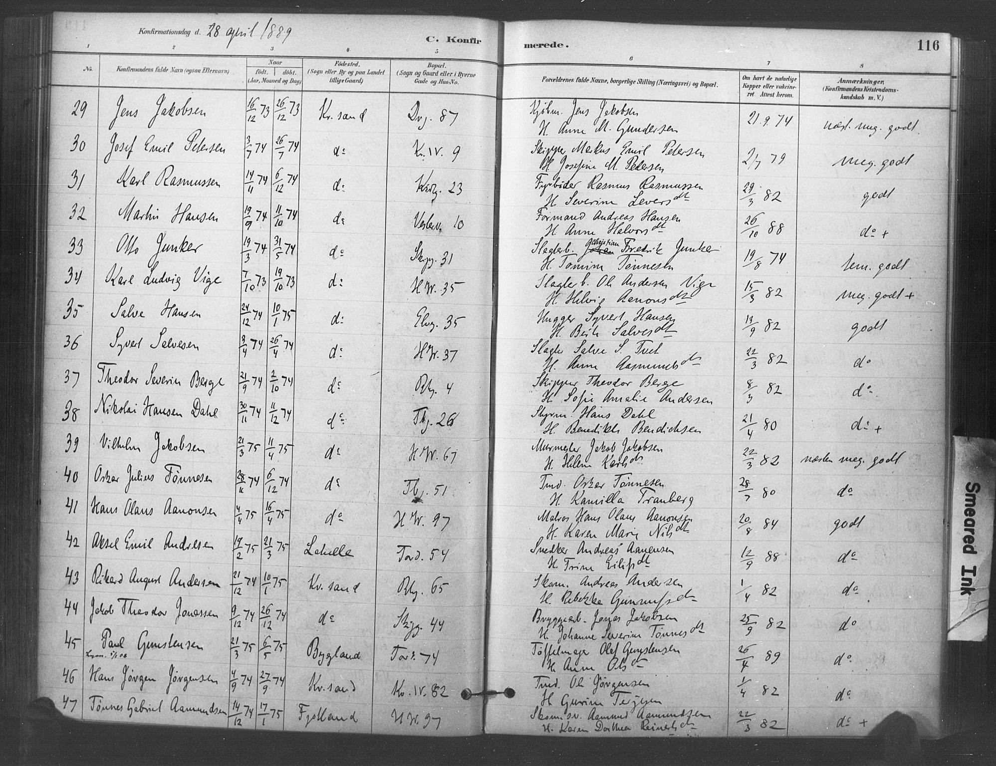 Kristiansand domprosti, AV/SAK-1112-0006/F/Fa/L0018: Parish register (official) no. A 17, 1880-1892, p. 116