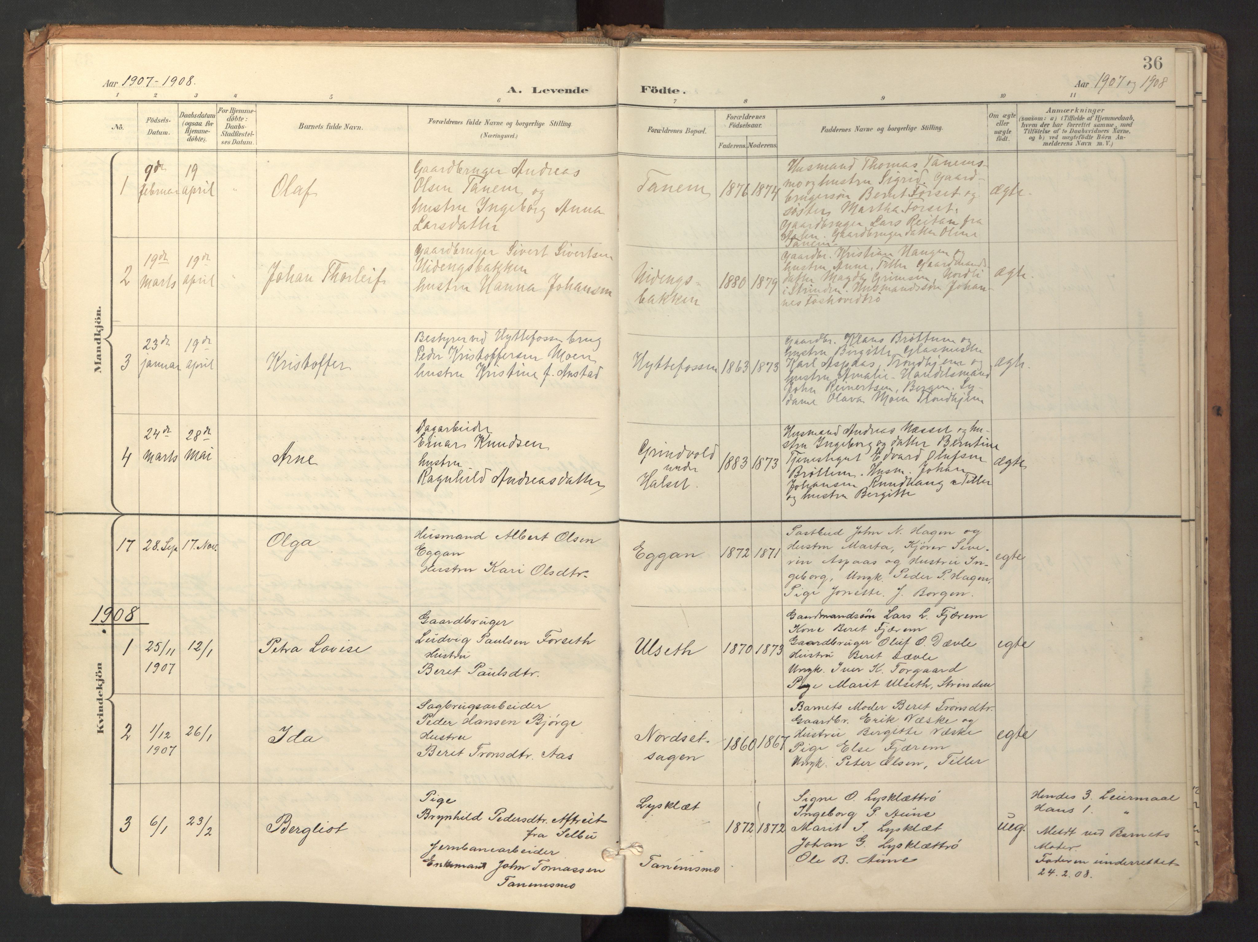 Ministerialprotokoller, klokkerbøker og fødselsregistre - Sør-Trøndelag, SAT/A-1456/618/L0448: Parish register (official) no. 618A11, 1898-1916, p. 36