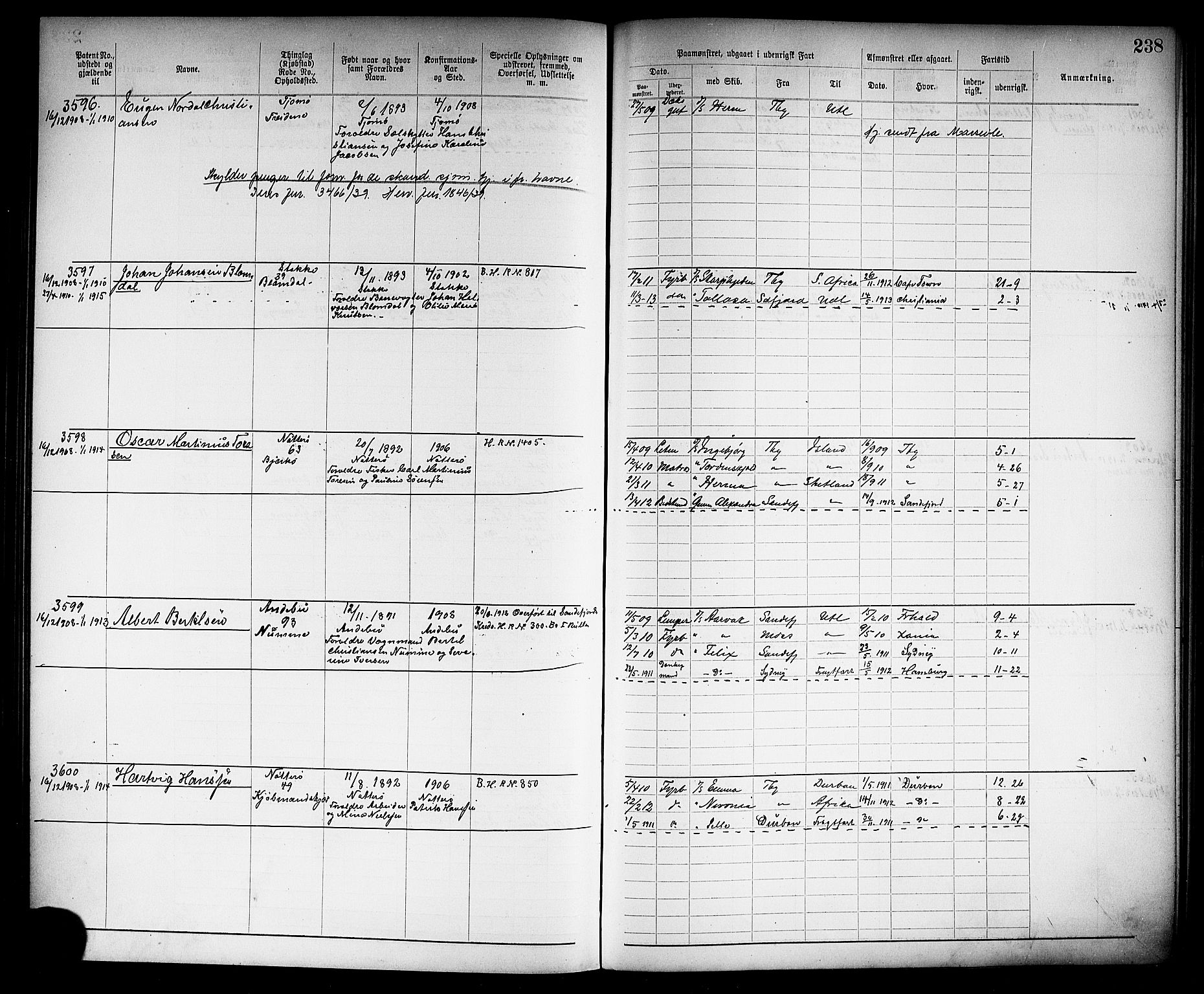 Tønsberg innrulleringskontor, SAKO/A-786/F/Fb/L0009: Annotasjonsrulle Patent nr. 2406-4085, 1904-1910, p. 241