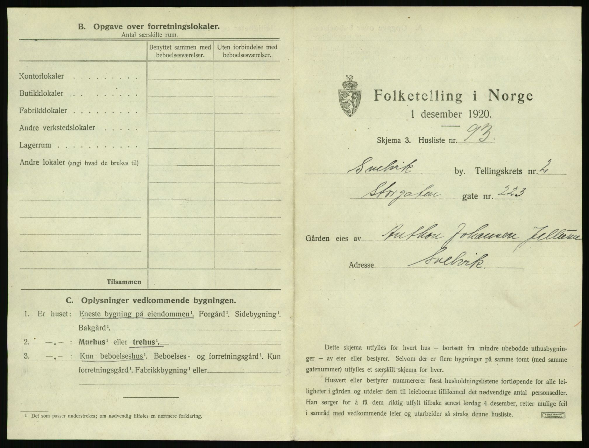 SAKO, 1920 census for Svelvik, 1920, p. 463