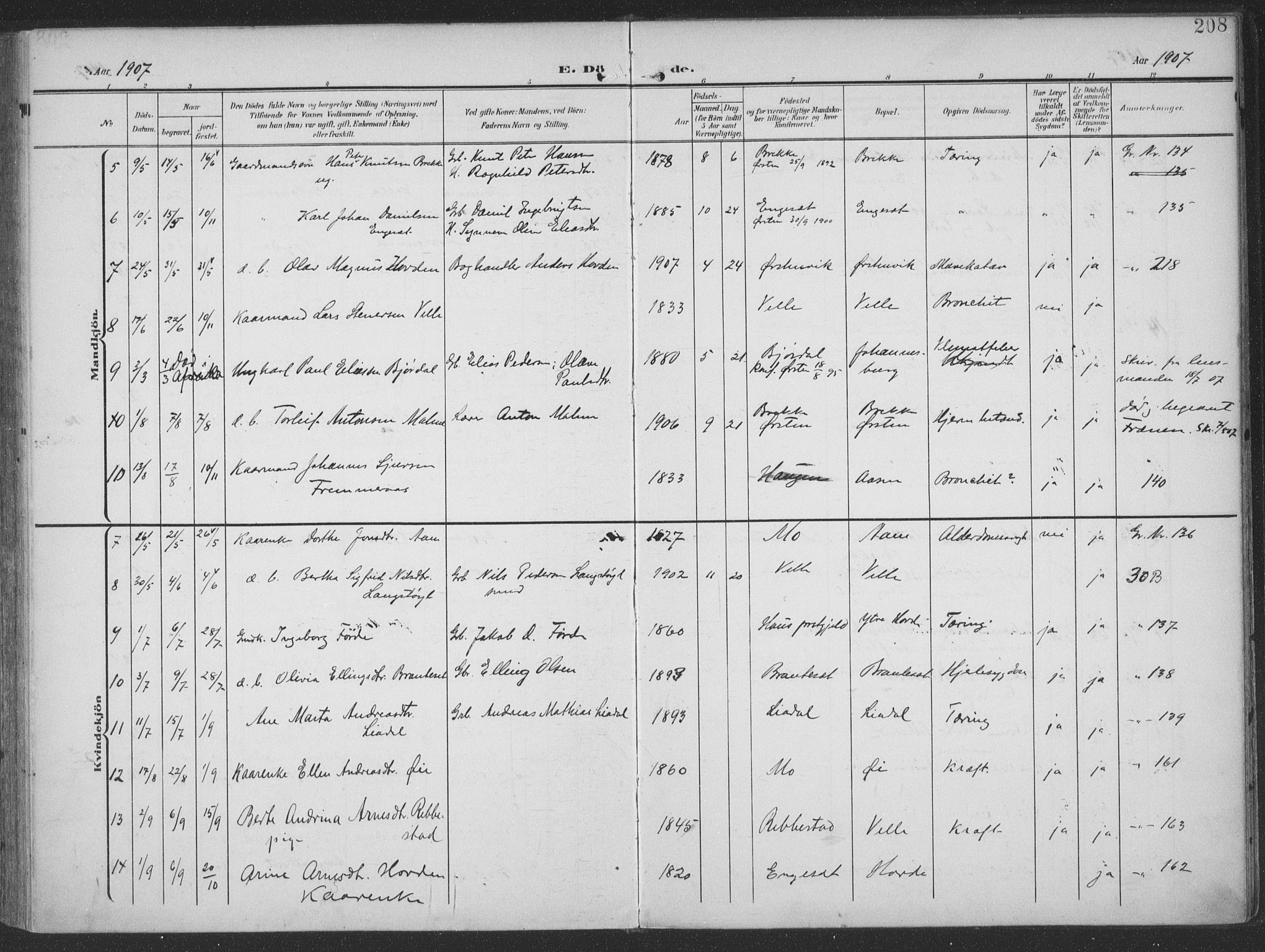 Ministerialprotokoller, klokkerbøker og fødselsregistre - Møre og Romsdal, SAT/A-1454/513/L0178: Parish register (official) no. 513A05, 1906-1919, p. 208