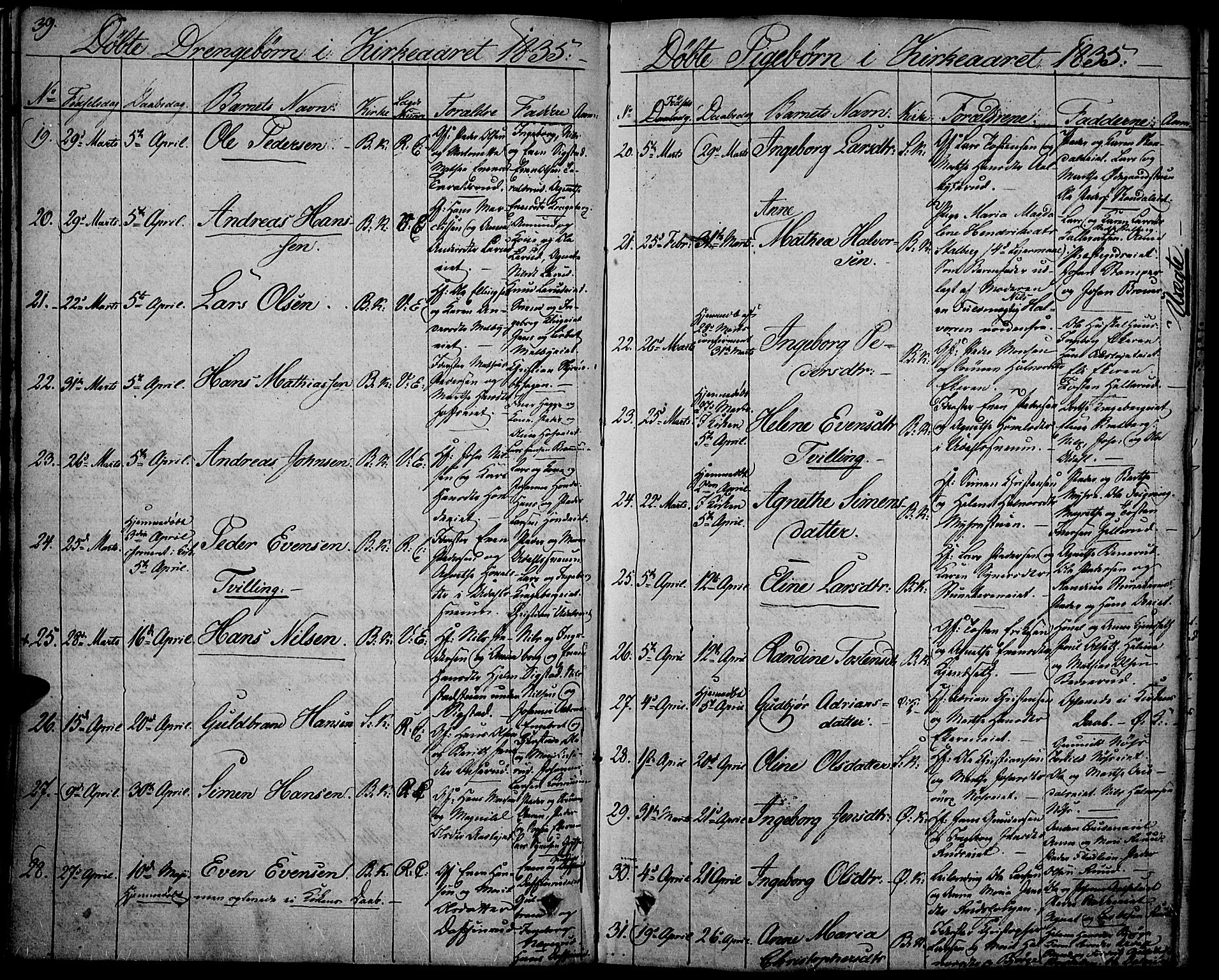 Biri prestekontor, AV/SAH-PREST-096/H/Ha/Haa/L0004: Parish register (official) no. 4, 1829-1842, p. 39