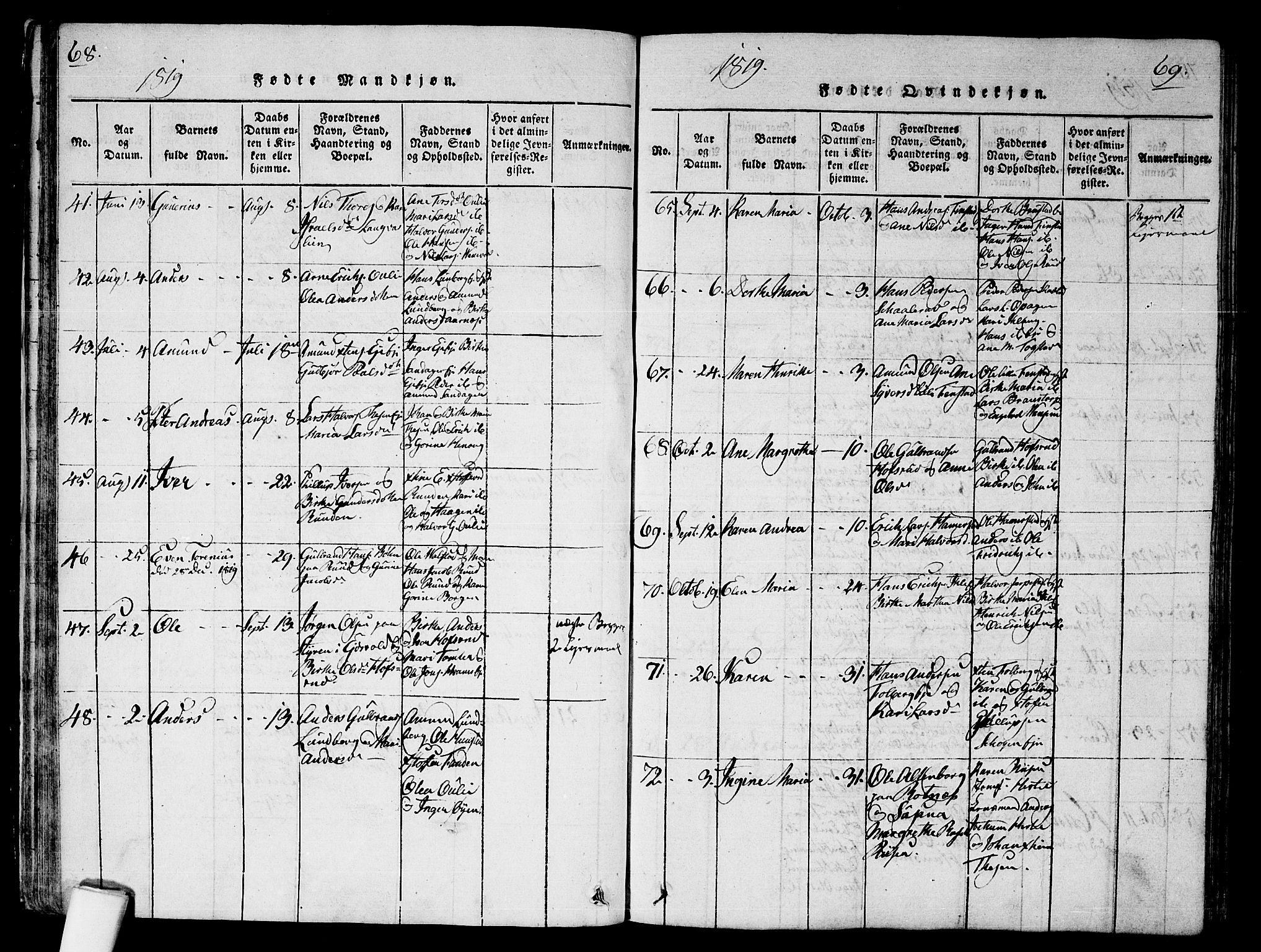 Nes prestekontor Kirkebøker, AV/SAO-A-10410/G/Ga/L0001: Parish register (copy) no. I 1, 1815-1835, p. 68-69