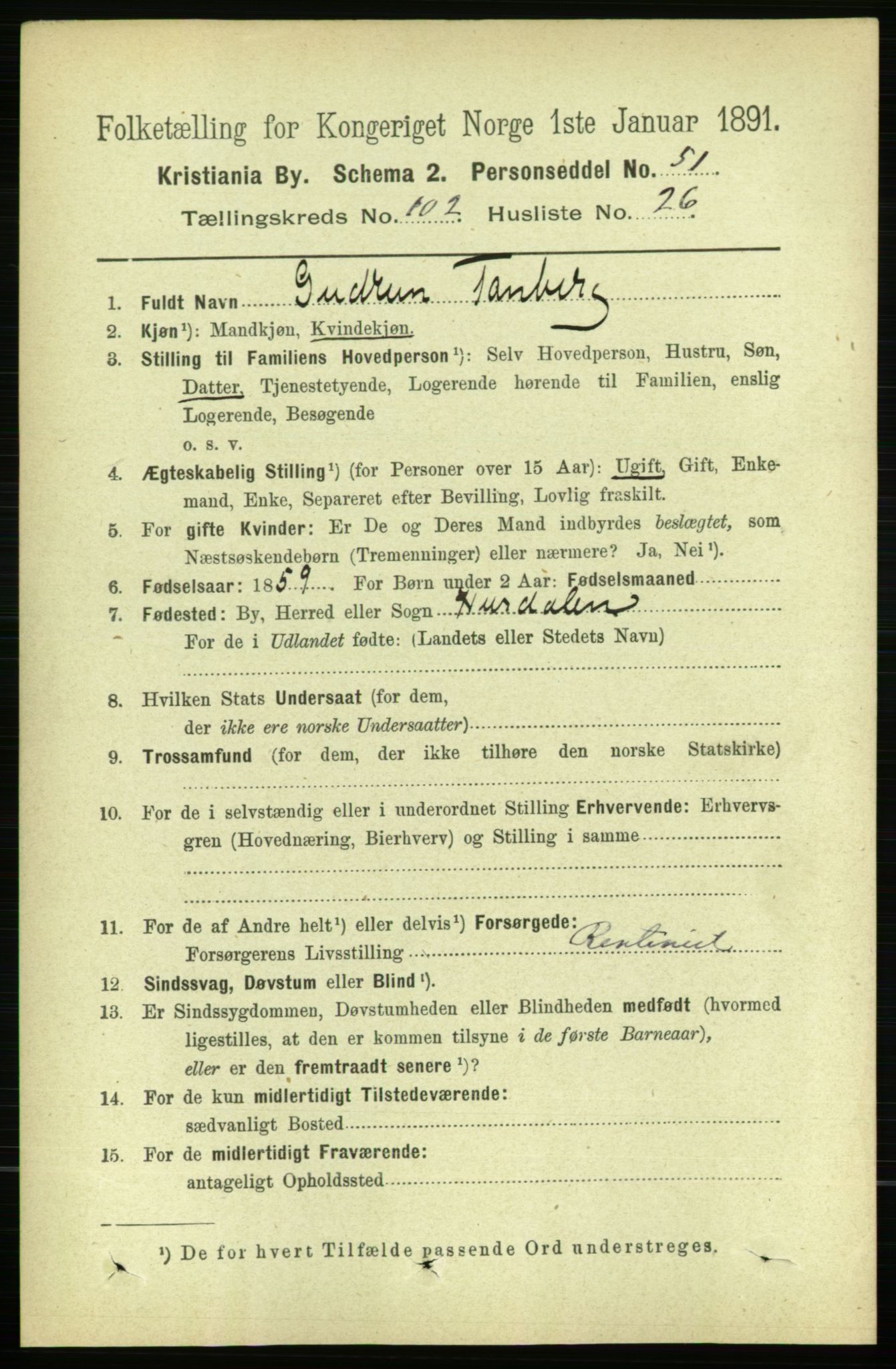 RA, 1891 census for 0301 Kristiania, 1891, p. 51162