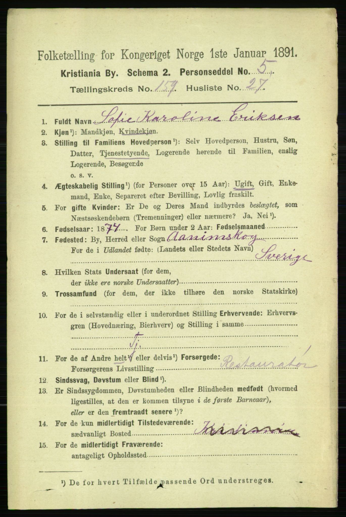 RA, 1891 census for 0301 Kristiania, 1891, p. 90644