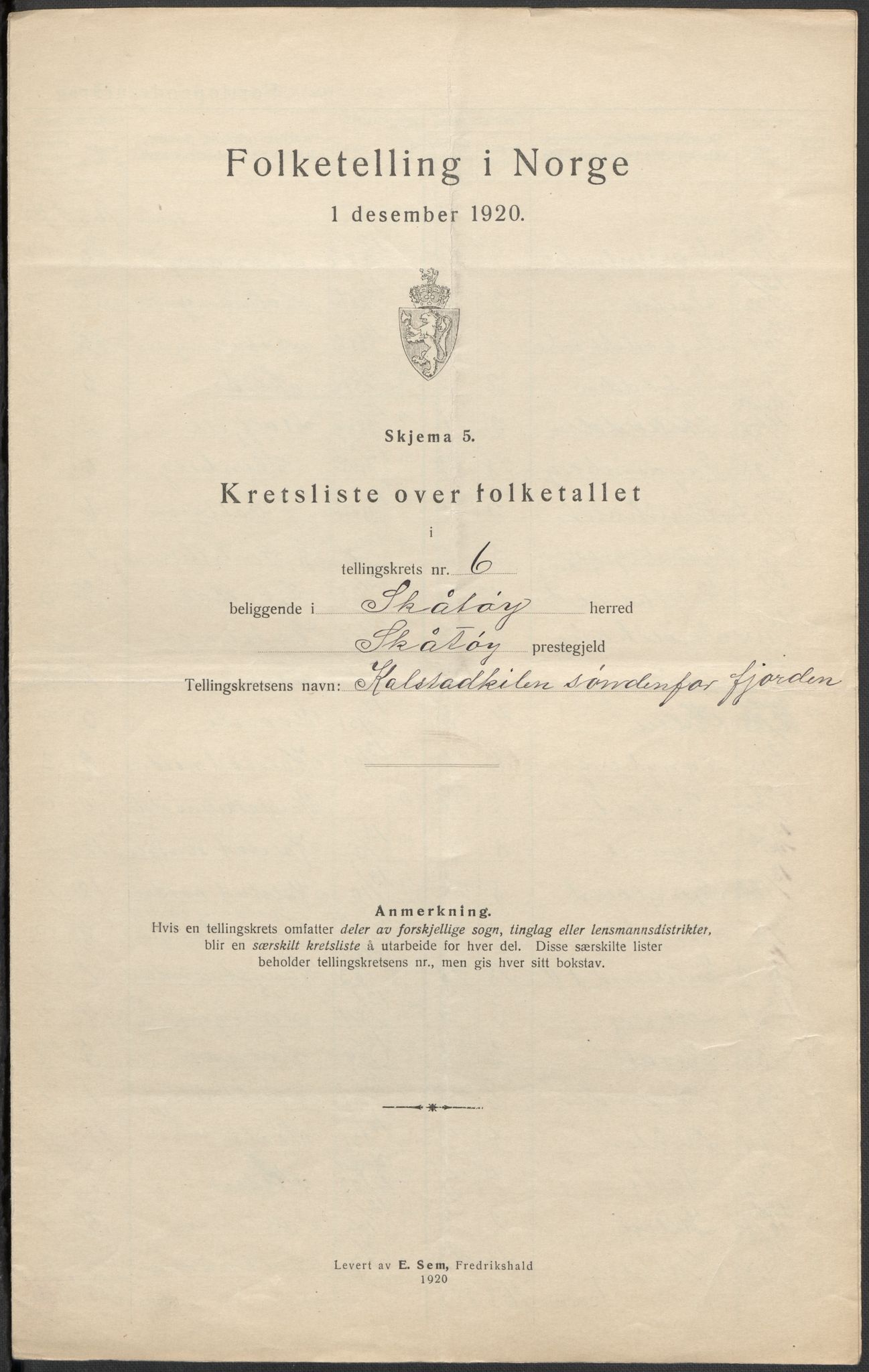 SAKO, 1920 census for Skåtøy, 1920, p. 20