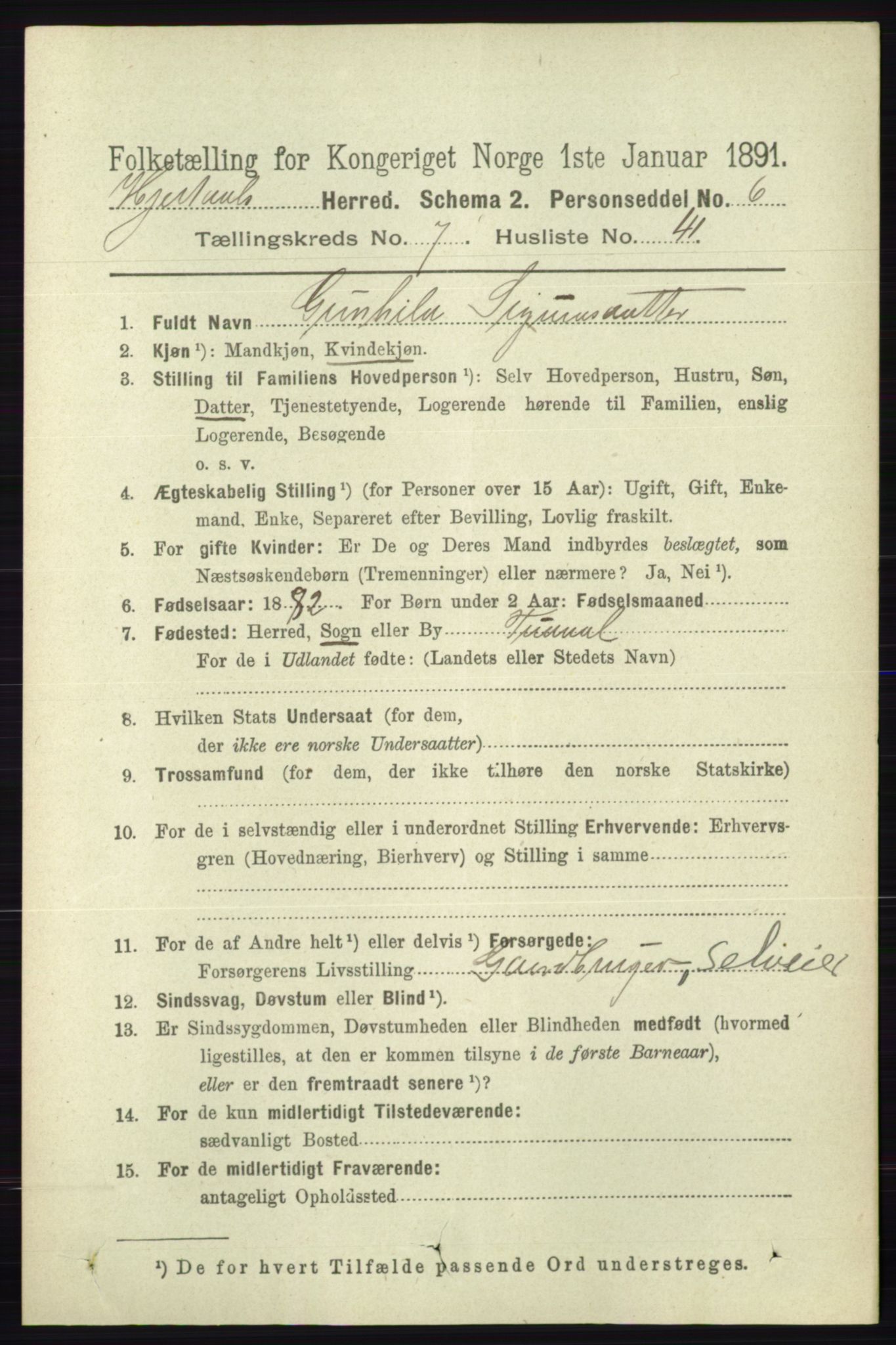 RA, 1891 census for 0827 Hjartdal, 1891, p. 2763