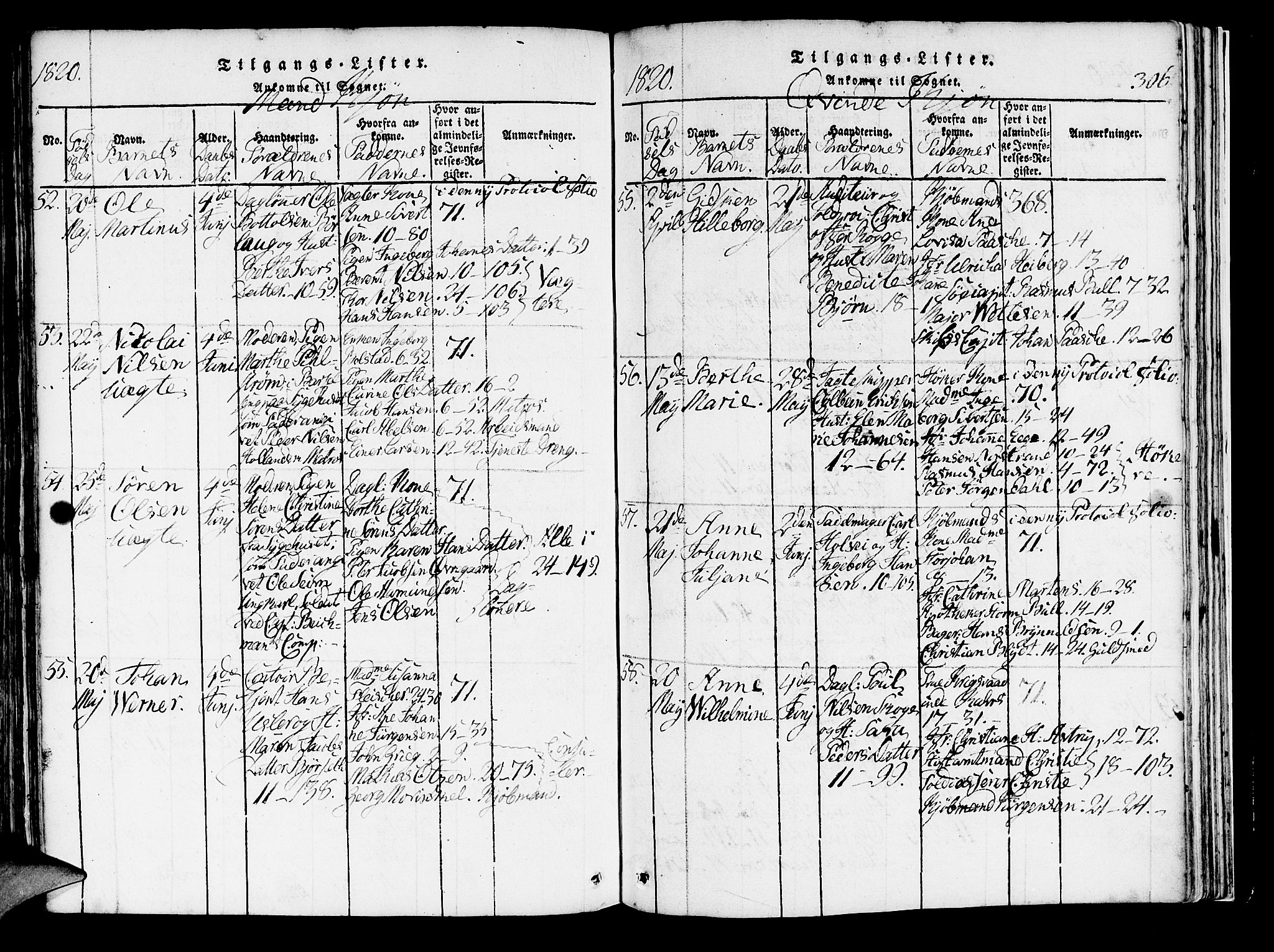 Domkirken sokneprestembete, SAB/A-74801/H/Haa/L0010: Parish register (official) no. A 10, 1816-1821, p. 306