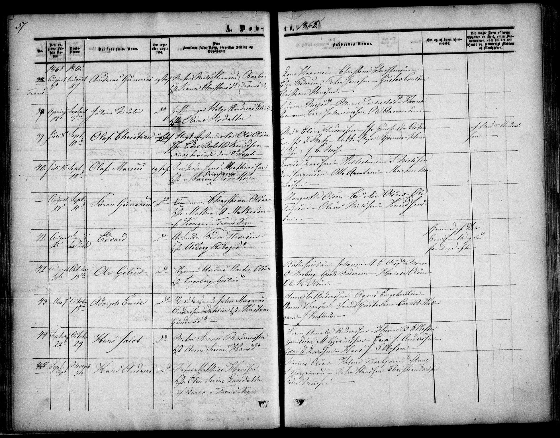 Arendal sokneprestkontor, Trefoldighet, SAK/1111-0040/F/Fa/L0006: Parish register (official) no. A 6, 1855-1868, p. 57