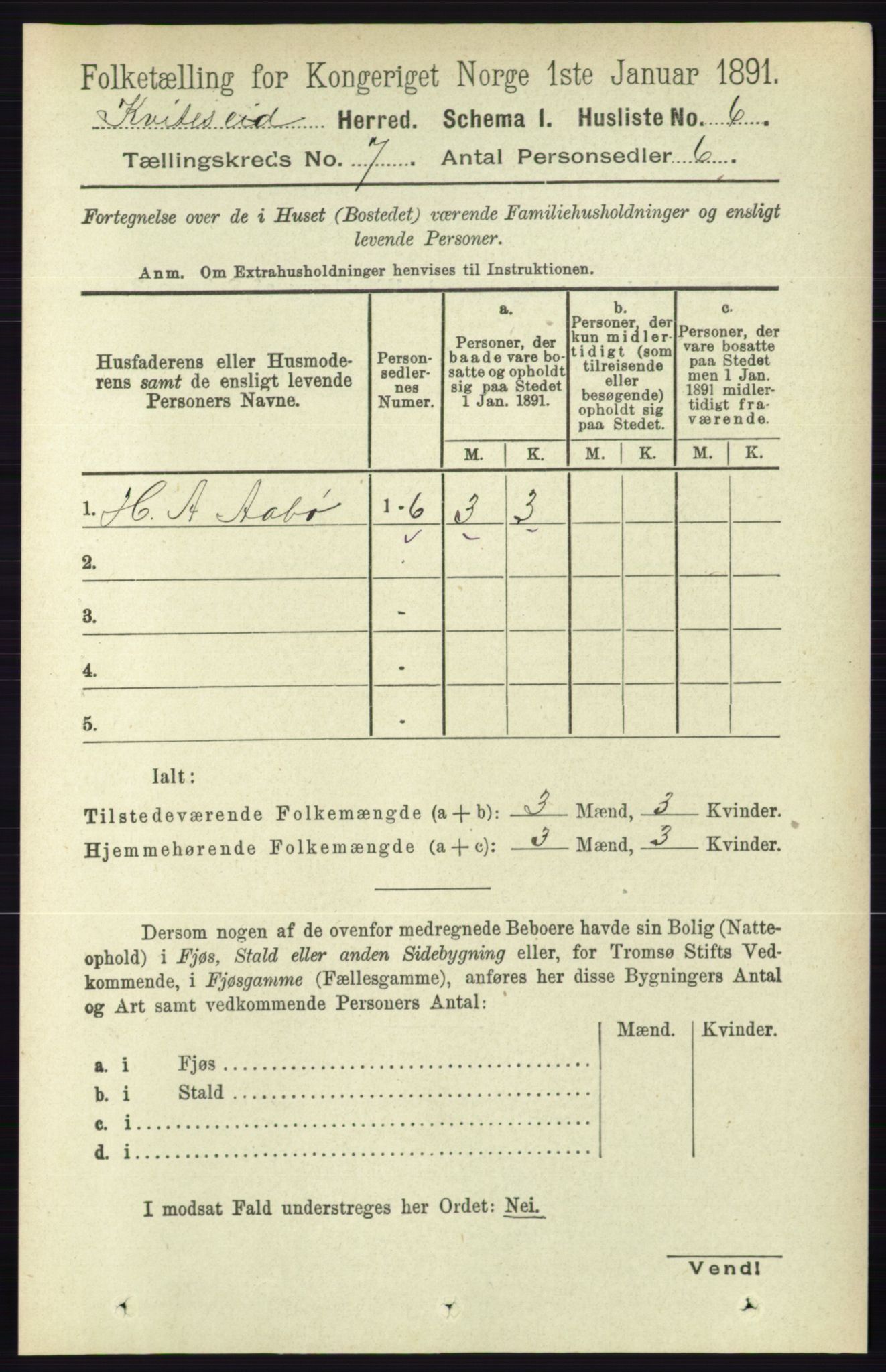 RA, 1891 census for 0829 Kviteseid, 1891, p. 1335