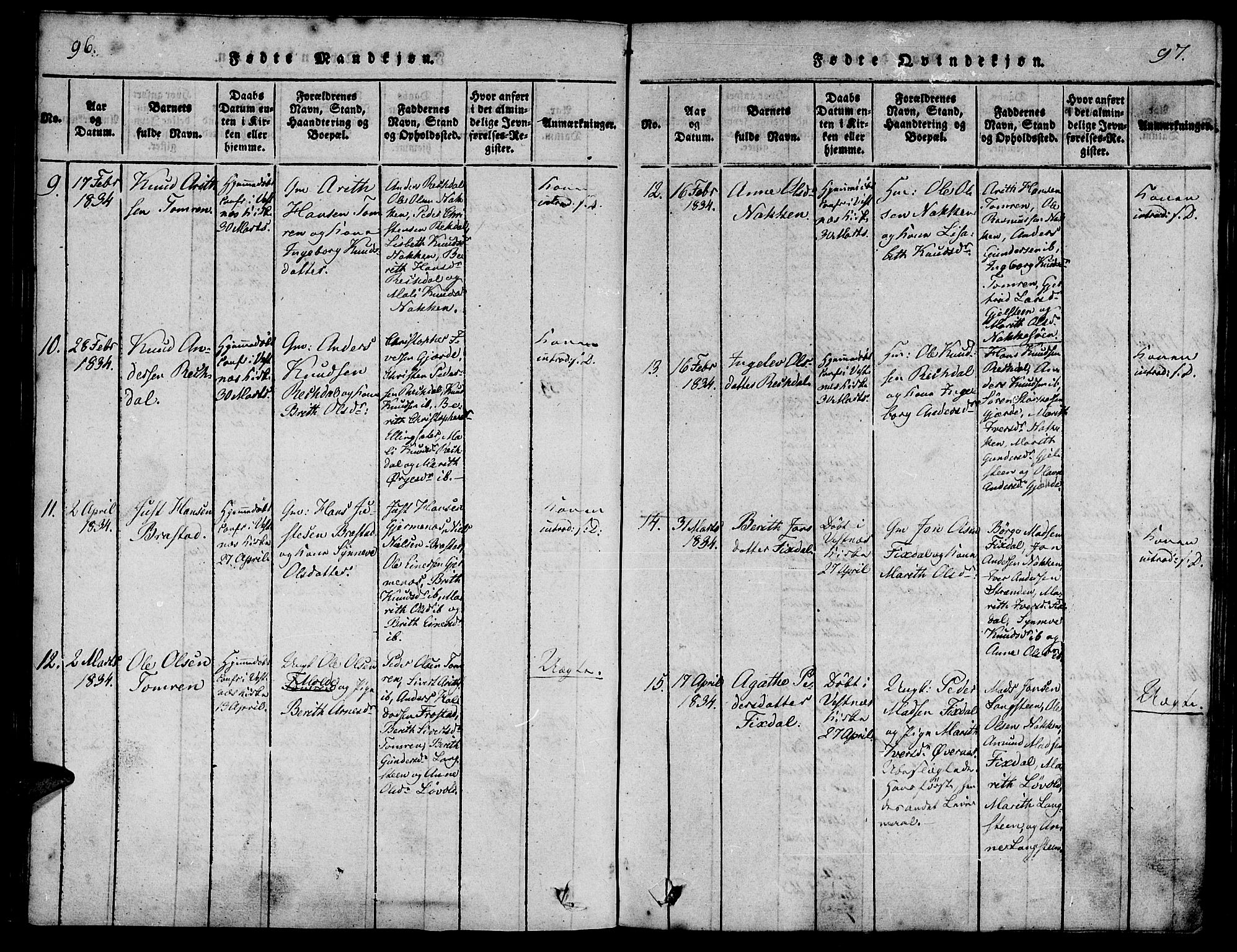 Ministerialprotokoller, klokkerbøker og fødselsregistre - Møre og Romsdal, AV/SAT-A-1454/539/L0528: Parish register (official) no. 539A01, 1818-1847, p. 96-97