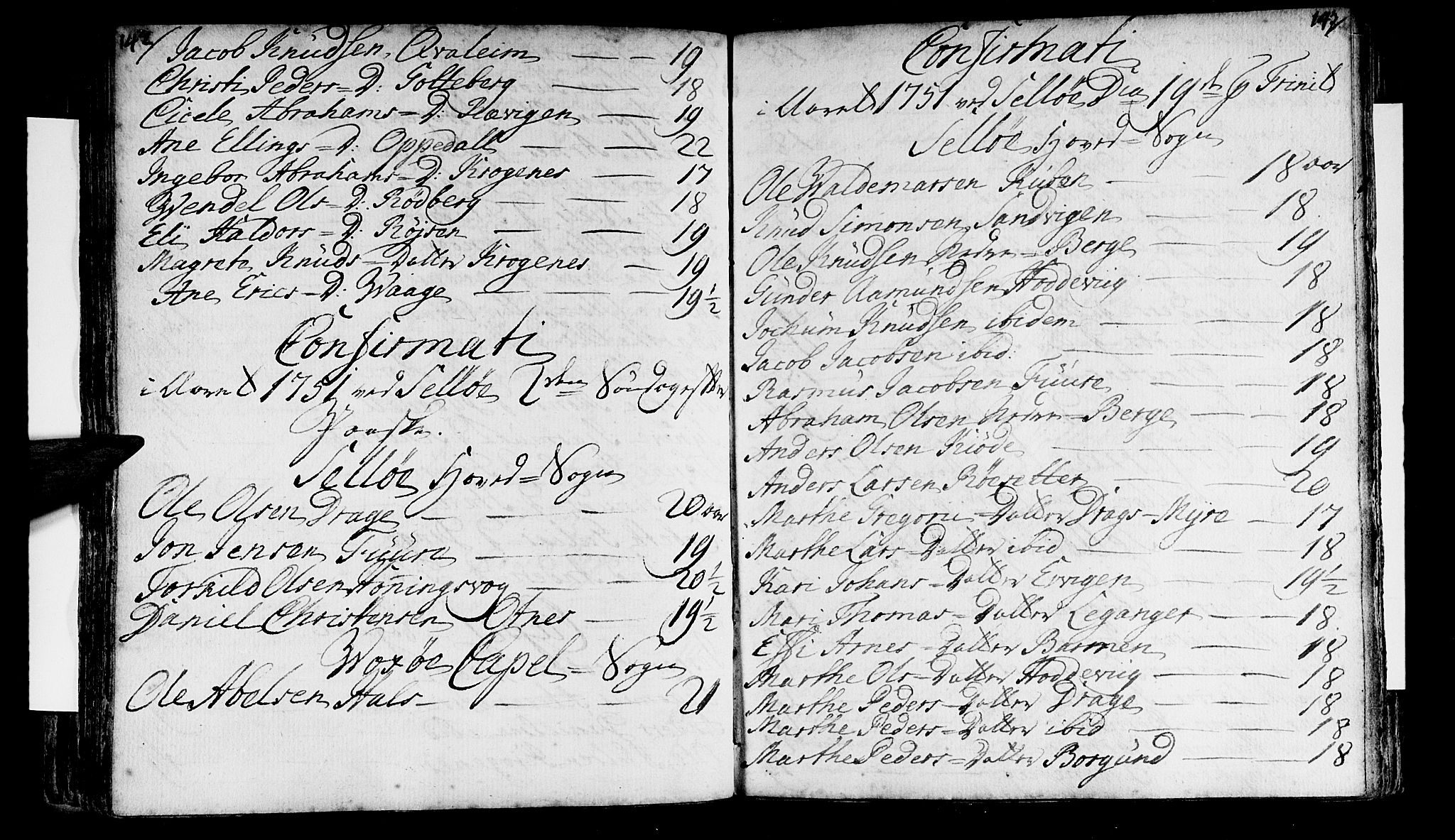 Selje sokneprestembete, AV/SAB-A-99938/H/Ha/Haa/Haaa: Parish register (official) no. A 4, 1743-1759, p. 142-143