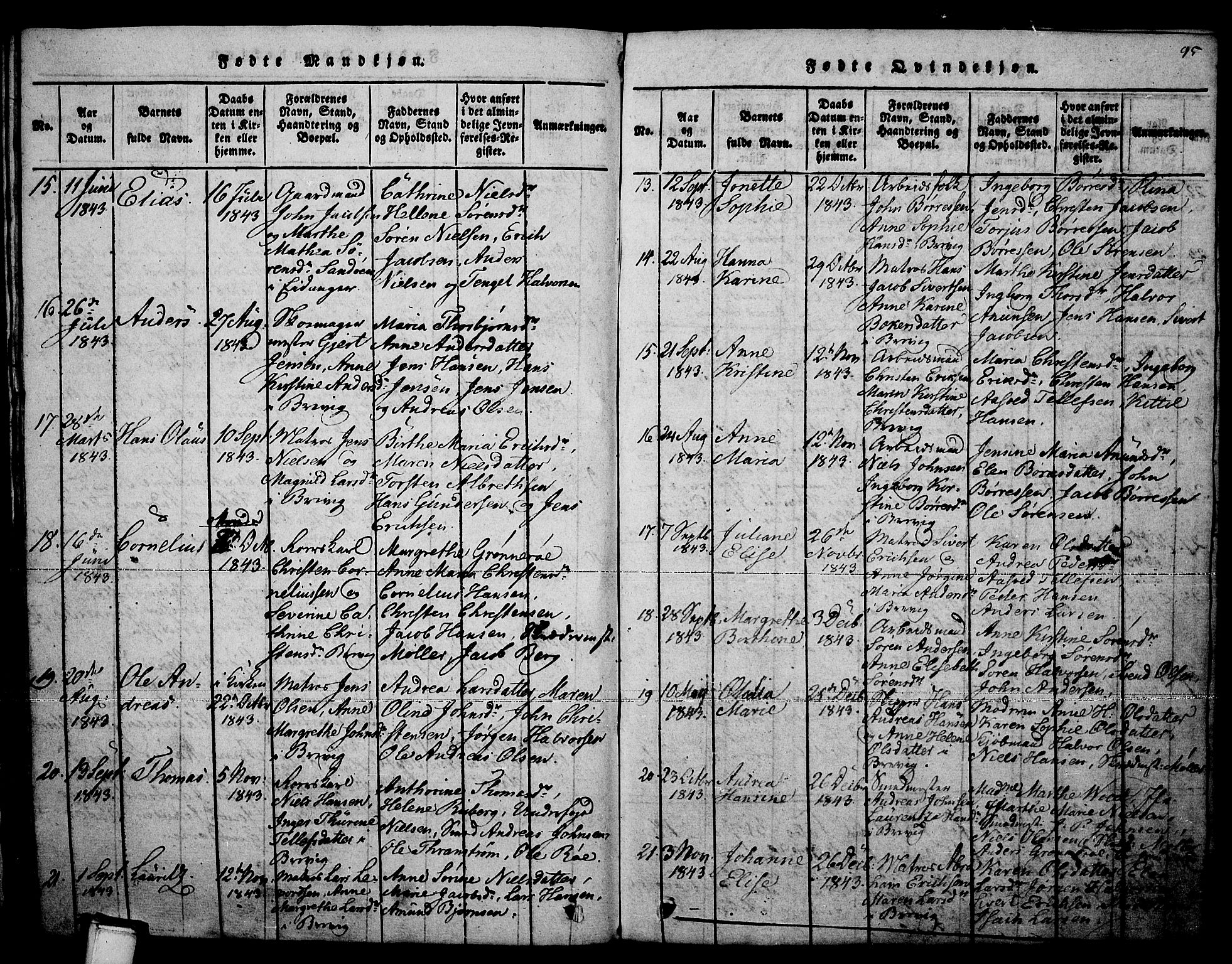 Brevik kirkebøker, SAKO/A-255/F/Fa/L0004: Parish register (official) no. 4, 1814-1846, p. 95