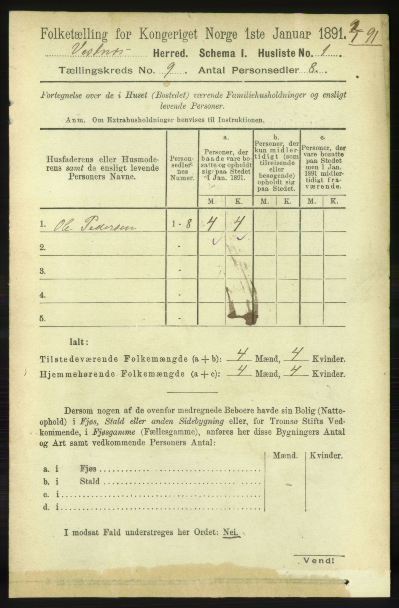 RA, 1891 census for 1535 Vestnes, 1891, p. 3321