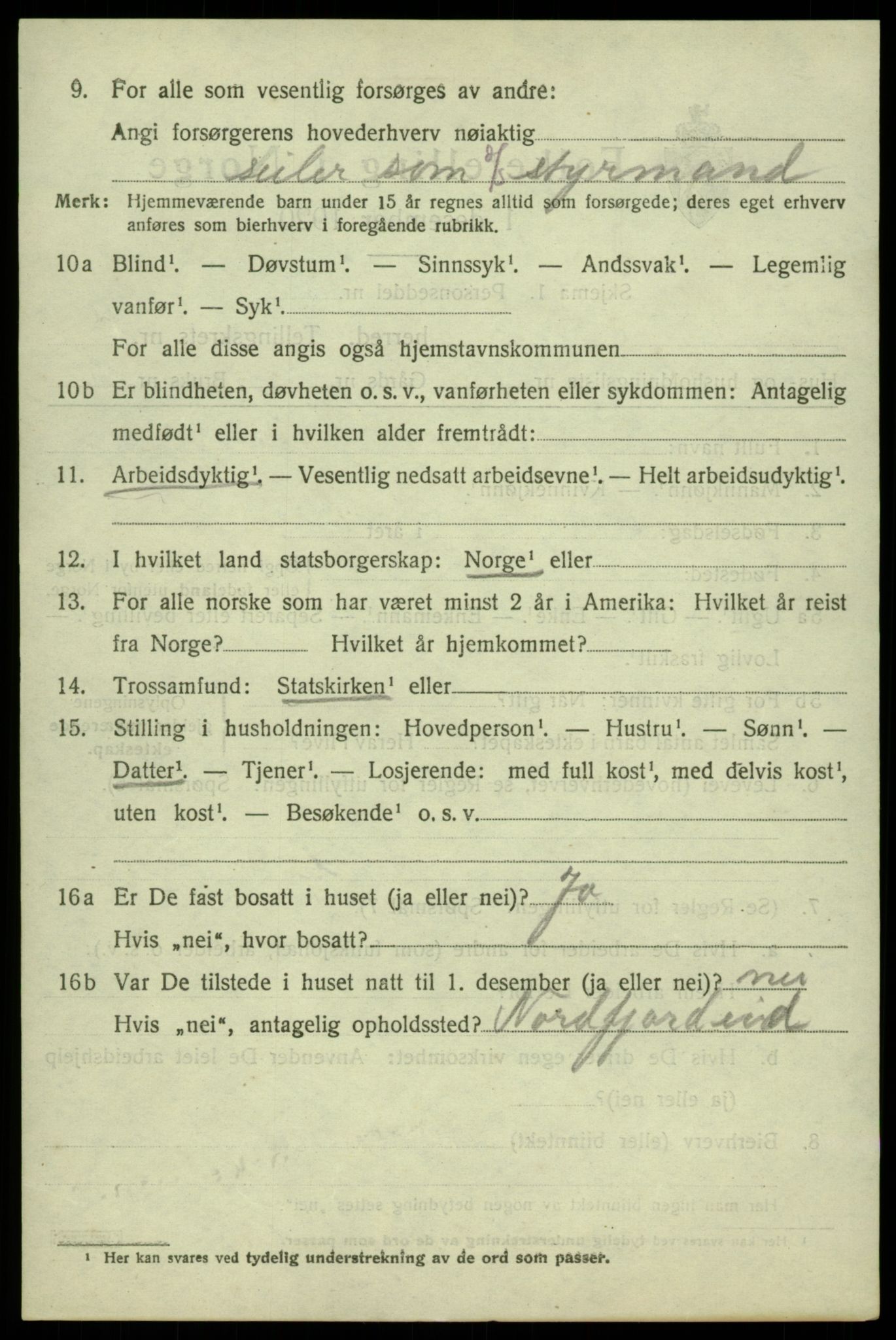 SAB, 1920 census for Sund, 1920, p. 2496