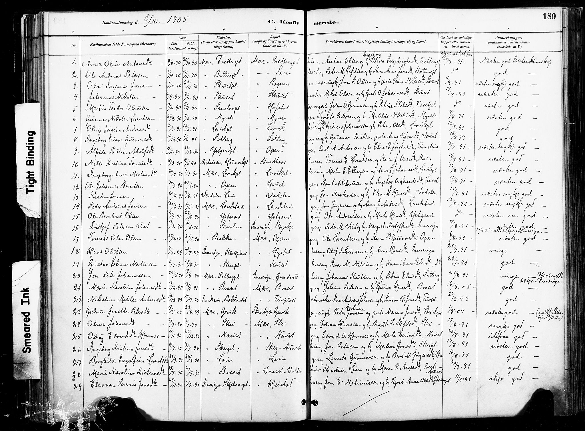 Ministerialprotokoller, klokkerbøker og fødselsregistre - Nord-Trøndelag, SAT/A-1458/735/L0351: Parish register (official) no. 735A10, 1884-1908, p. 189