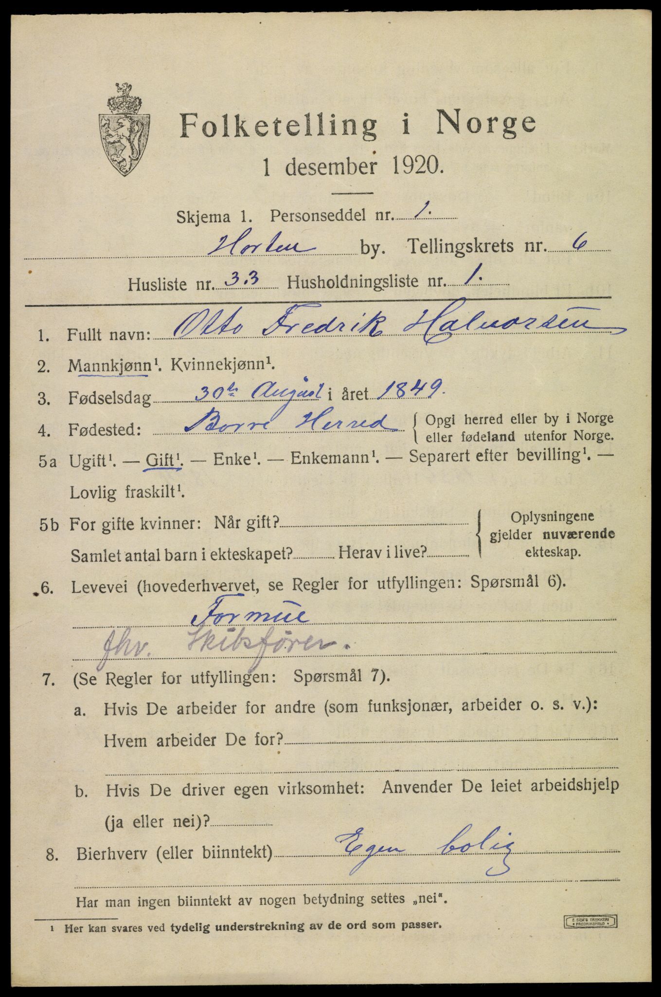 SAKO, 1920 census for Horten, 1920, p. 22947