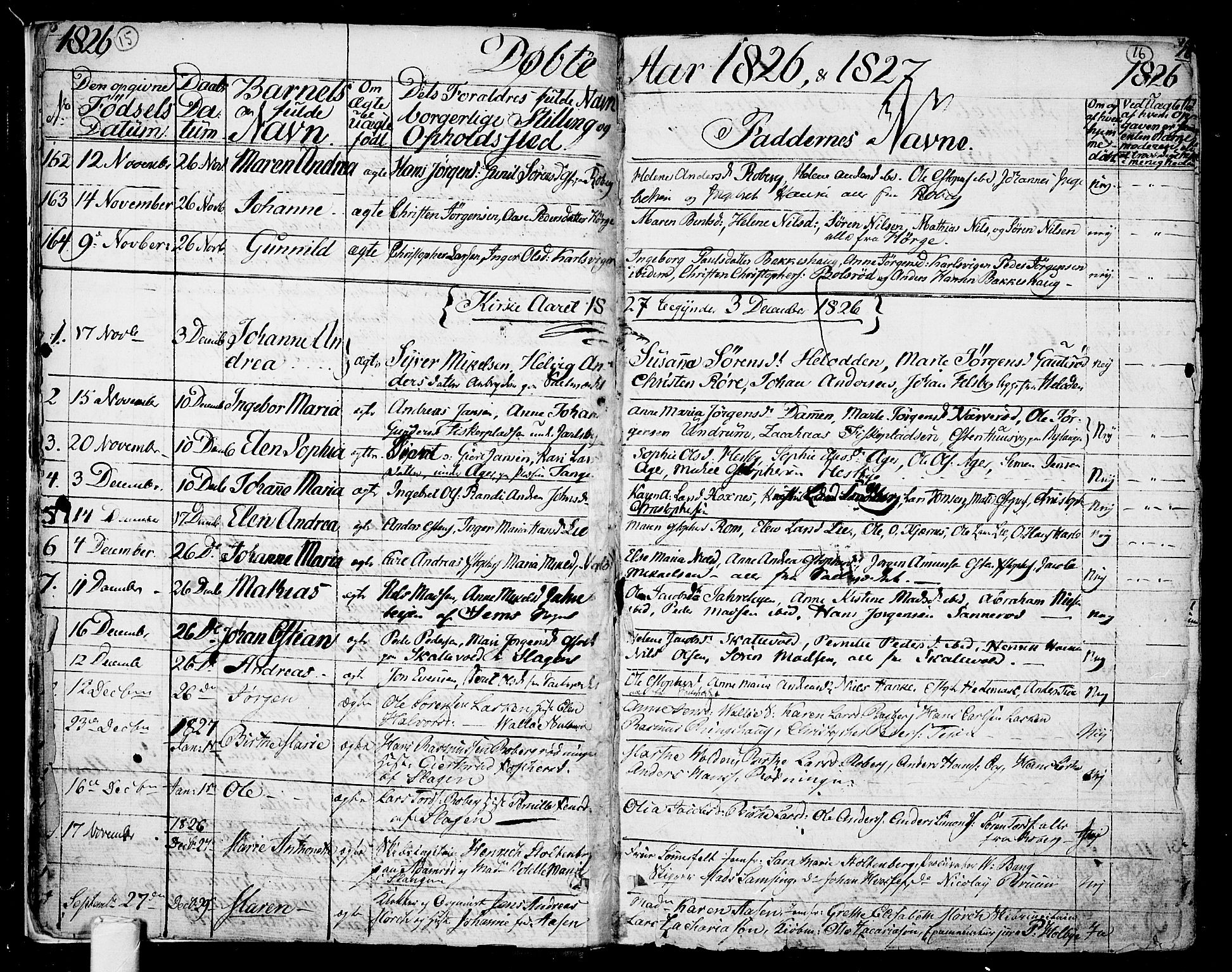 Sem kirkebøker, SAKO/A-5/F/Fa/L0005: Parish register (official) no. I 5, 1825-1842, p. 15-16