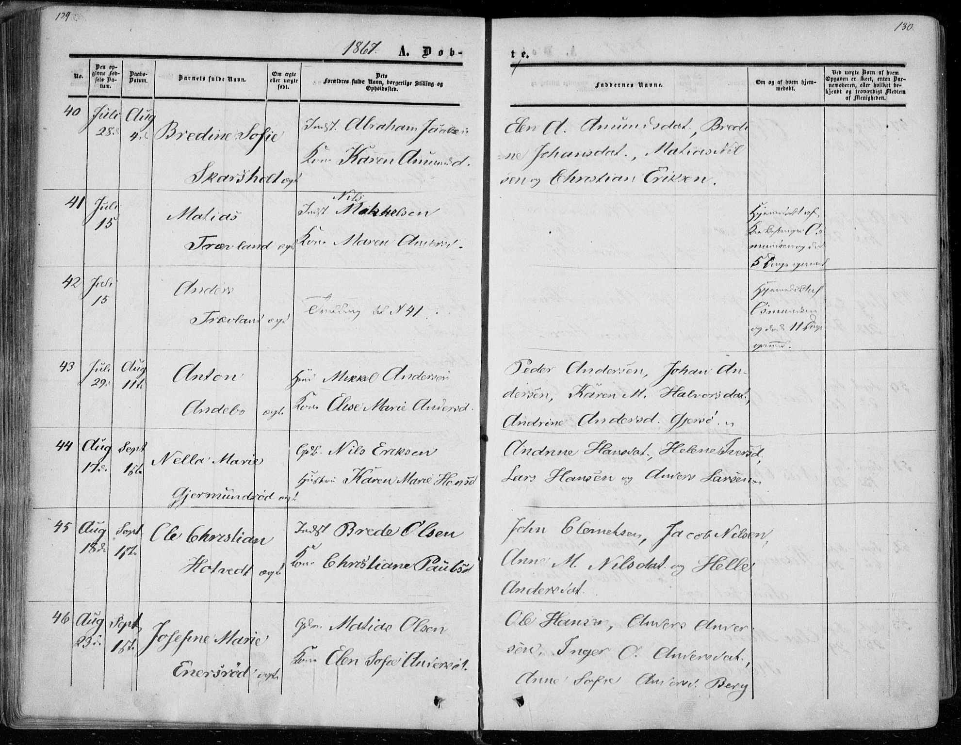 Andebu kirkebøker, AV/SAKO-A-336/F/Fa/L0005: Parish register (official) no. 5, 1857-1870, p. 129-130