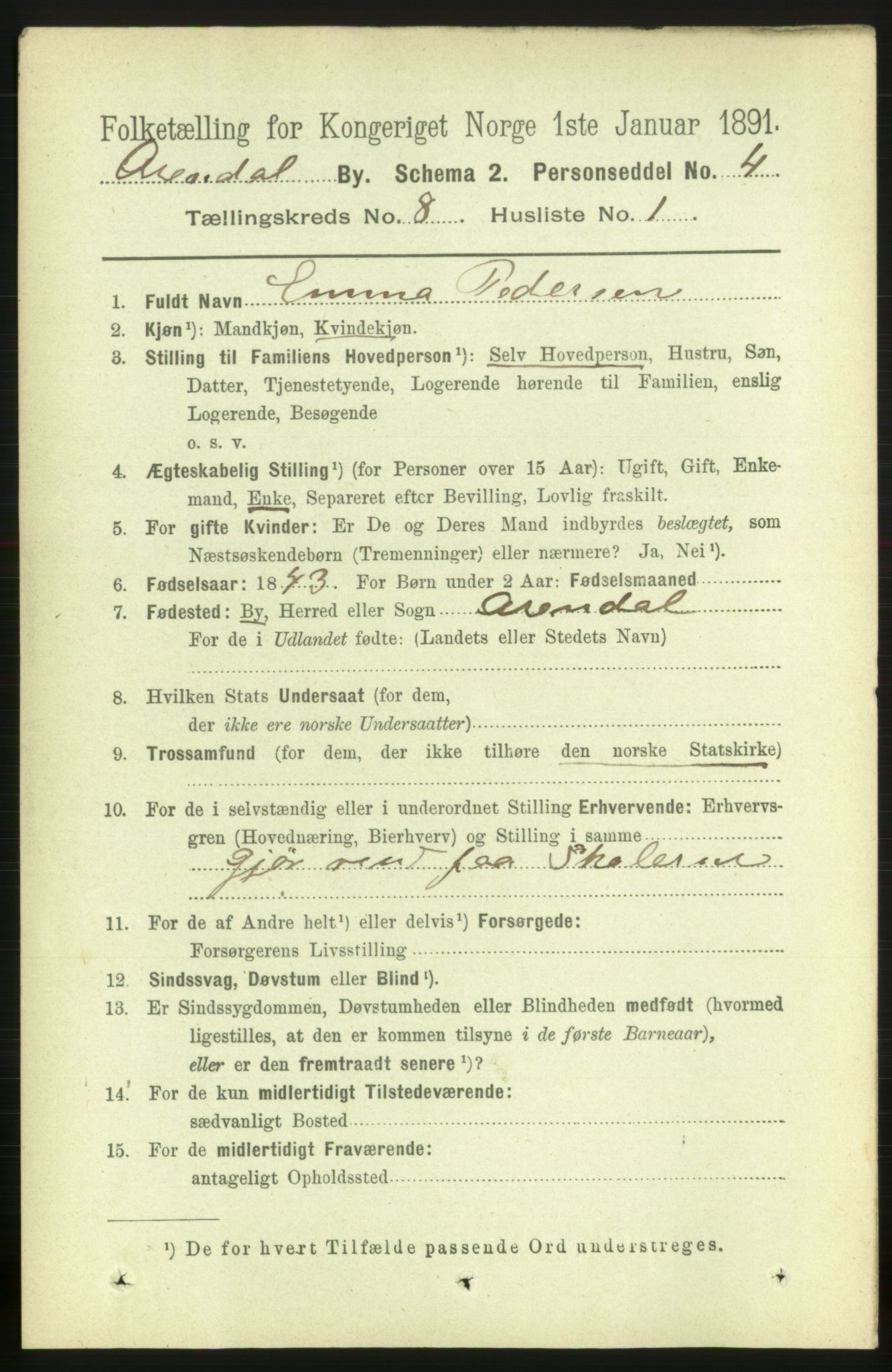 RA, 1891 census for 0903 Arendal, 1891, p. 2849