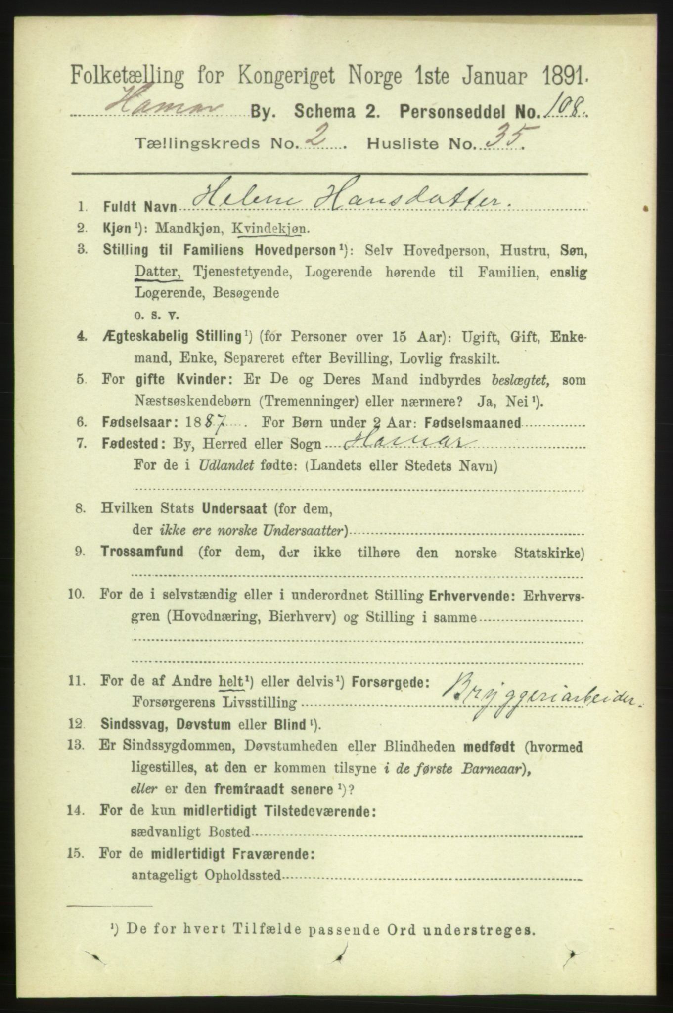 RA, 1891 census for 0401 Hamar, 1891, p. 1573