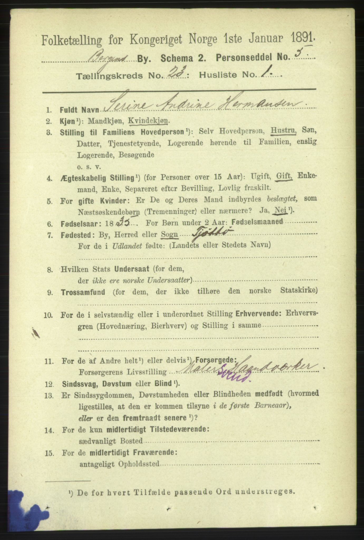 RA, 1891 Census for 1301 Bergen, 1891, p. 31299