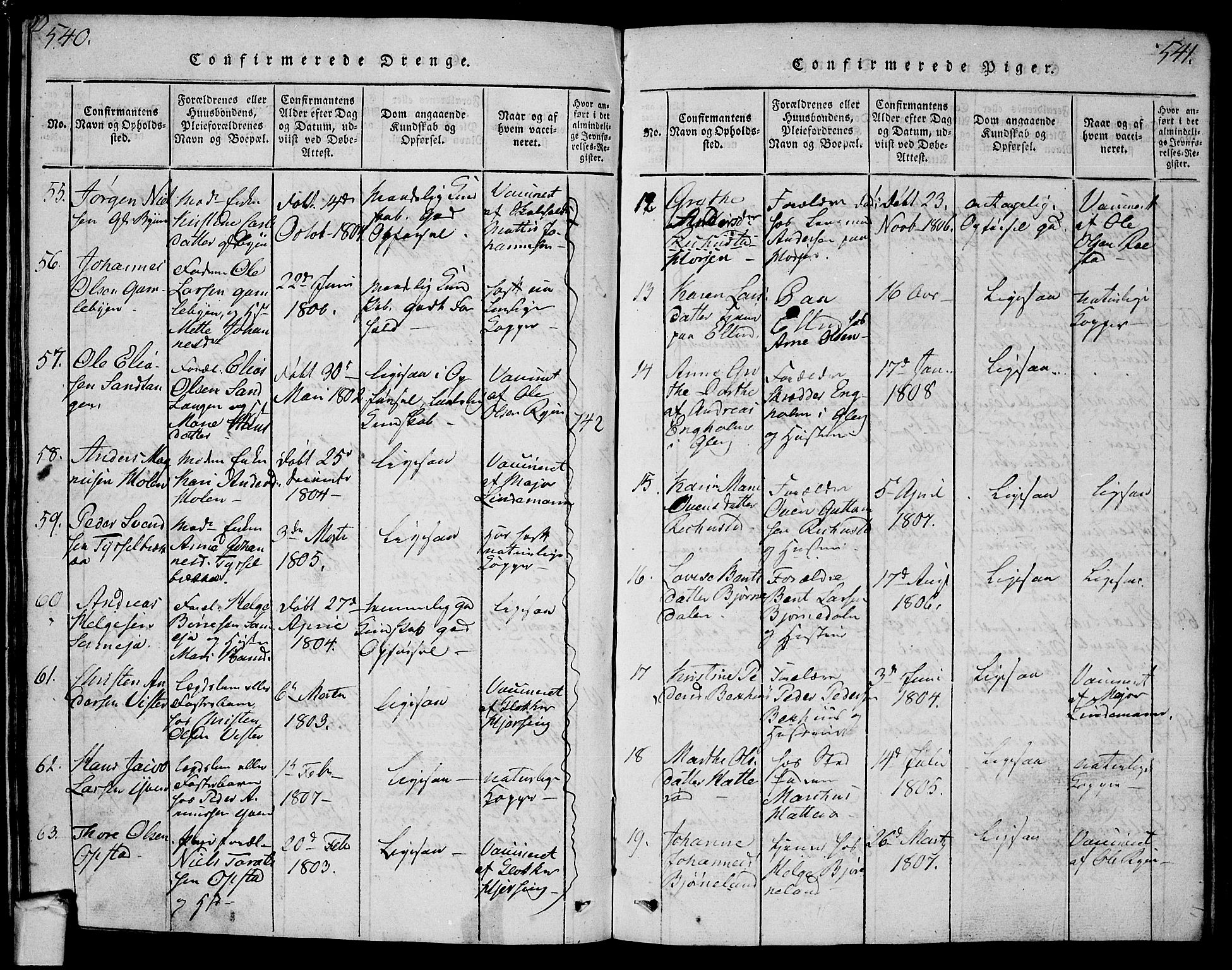 Tune prestekontor Kirkebøker, SAO/A-2007/G/Ga/L0001: Parish register (copy) no. I 1, 1815-1822, p. 540-541