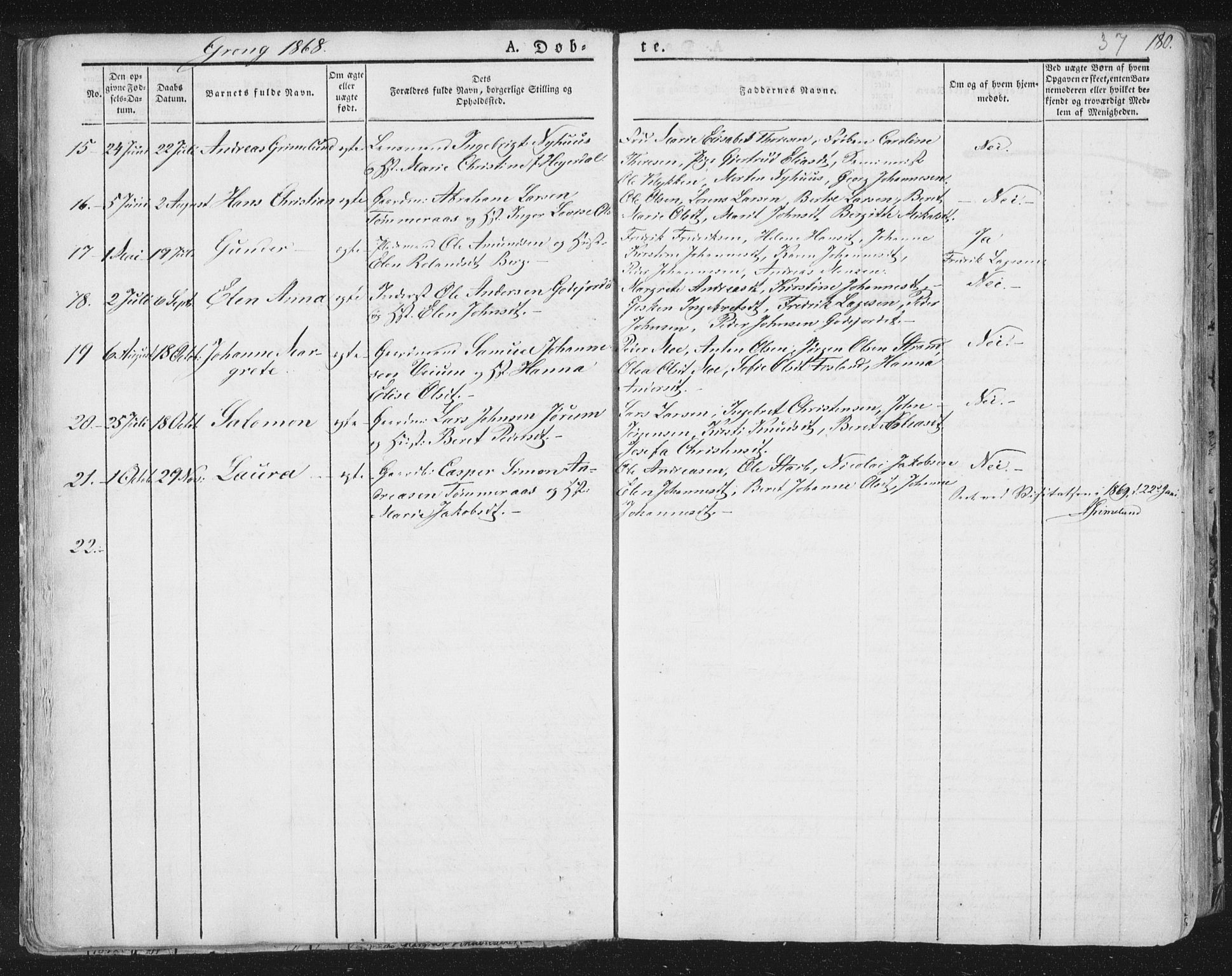 Ministerialprotokoller, klokkerbøker og fødselsregistre - Nord-Trøndelag, SAT/A-1458/758/L0513: Parish register (official) no. 758A02 /1, 1839-1868, p. 37