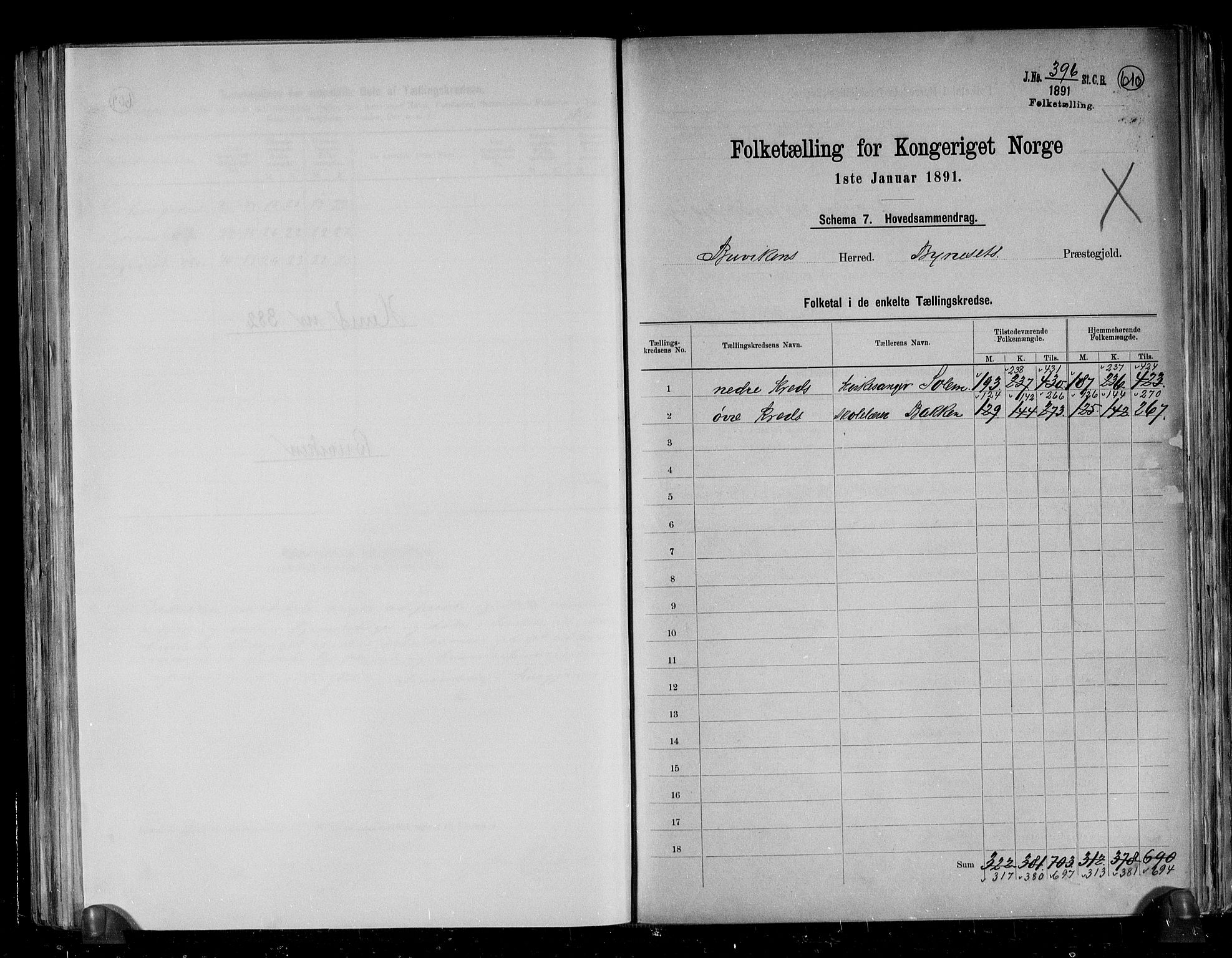 RA, 1891 census for 1656 Buvik, 1891, p. 2