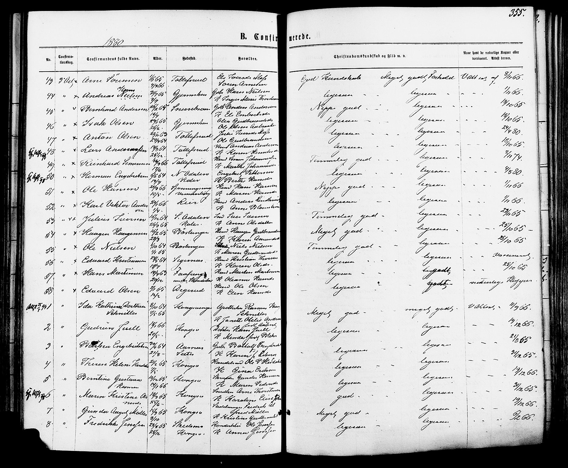Vinger prestekontor, SAH/PREST-024/H/Ha/Haa/L0012: Parish register (official) no. 12, 1871-1880, p. 355