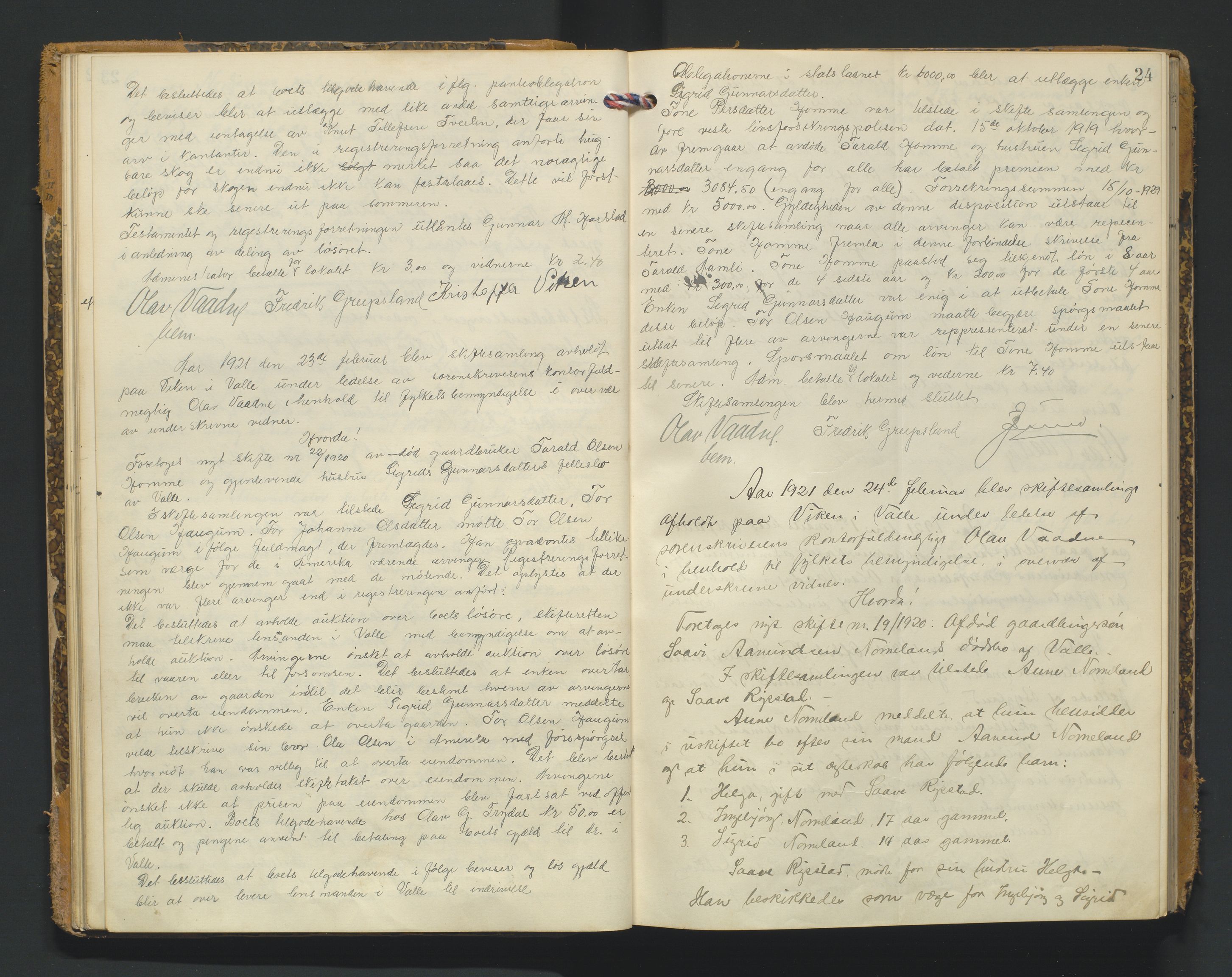 Setesdal sorenskriveri, AV/SAK-1221-0011/H/Hc/L0040: Skifteforhandlingsprotokoll nr 12, 1920-1927, p. 24