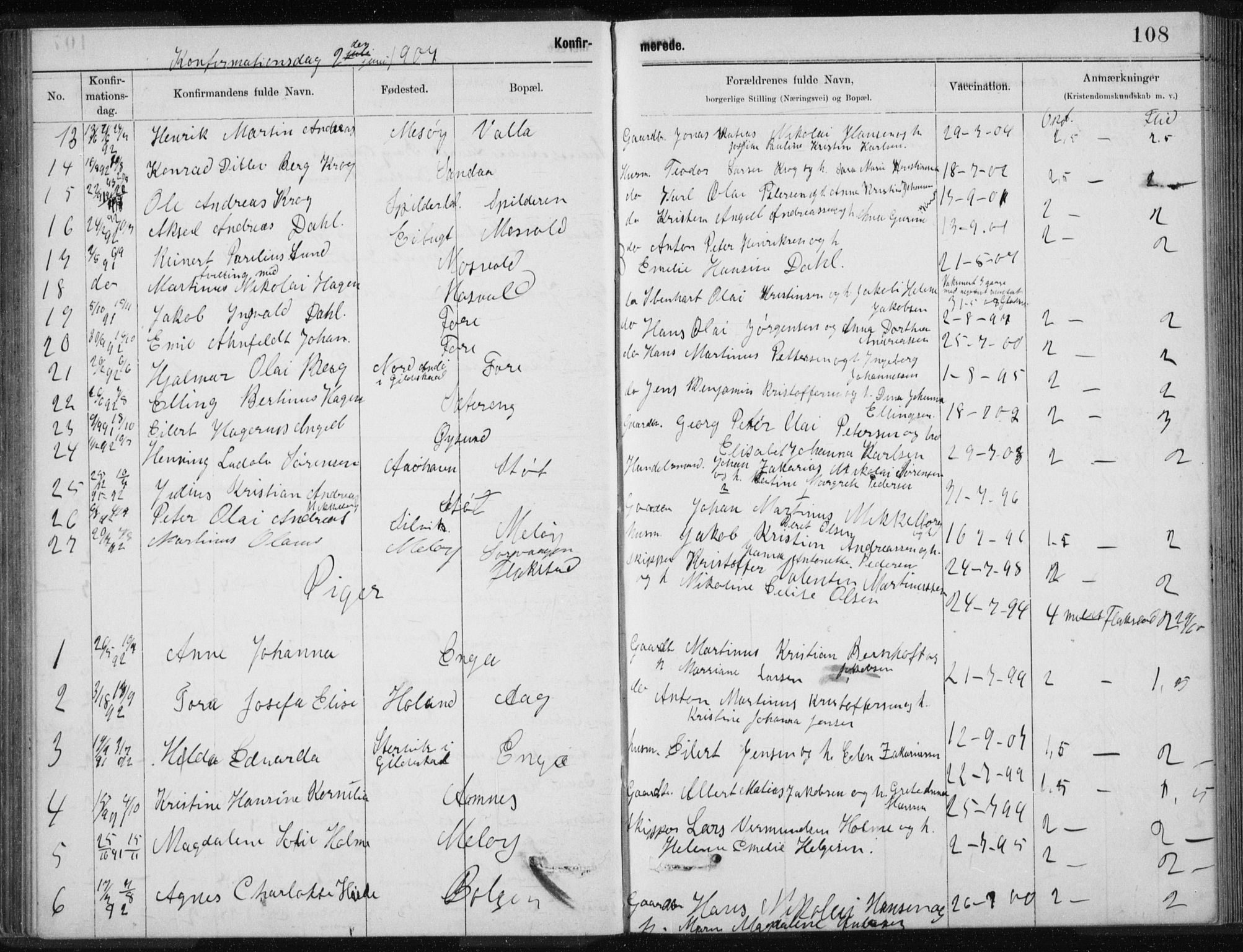 Ministerialprotokoller, klokkerbøker og fødselsregistre - Nordland, SAT/A-1459/843/L0637: Parish register (copy) no. 843C06, 1884-1908, p. 108