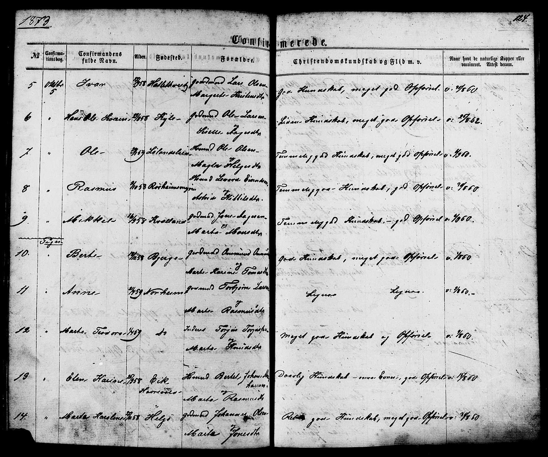 Nedstrand sokneprestkontor, AV/SAST-A-101841/01/IV: Parish register (official) no. A 10, 1861-1887, p. 124