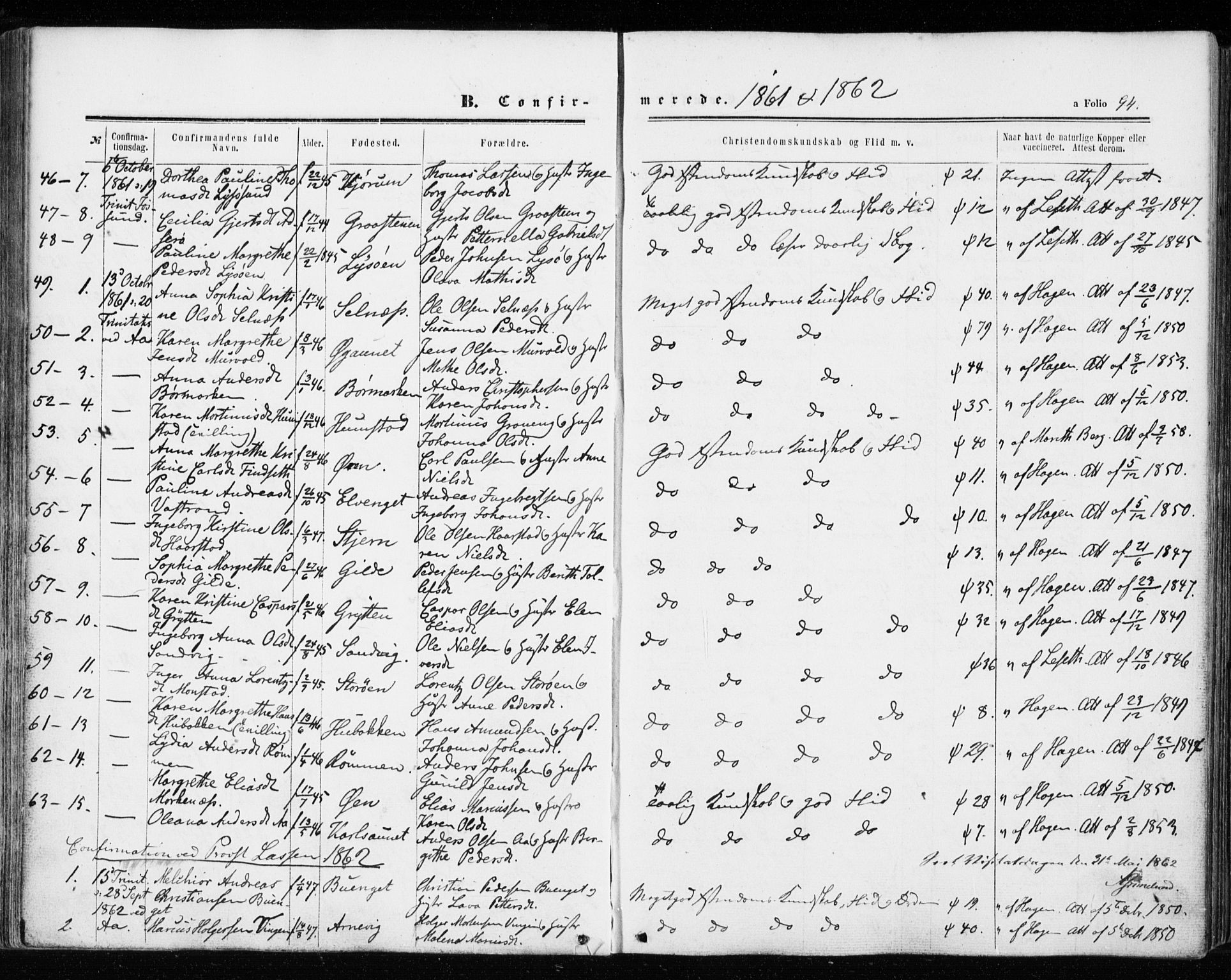 Ministerialprotokoller, klokkerbøker og fødselsregistre - Sør-Trøndelag, SAT/A-1456/655/L0678: Parish register (official) no. 655A07, 1861-1873, p. 94