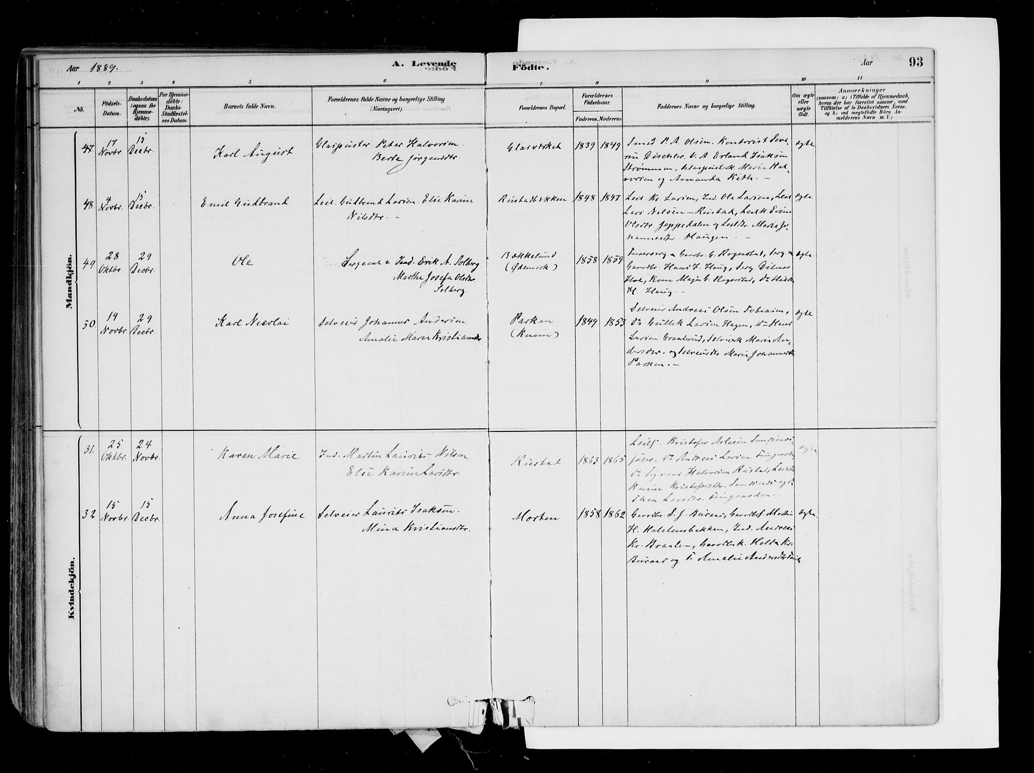 Hurdal prestekontor Kirkebøker, AV/SAO-A-10889/F/Fa/L0007: Parish register (official) no. I 7, 1878-1906, p. 93