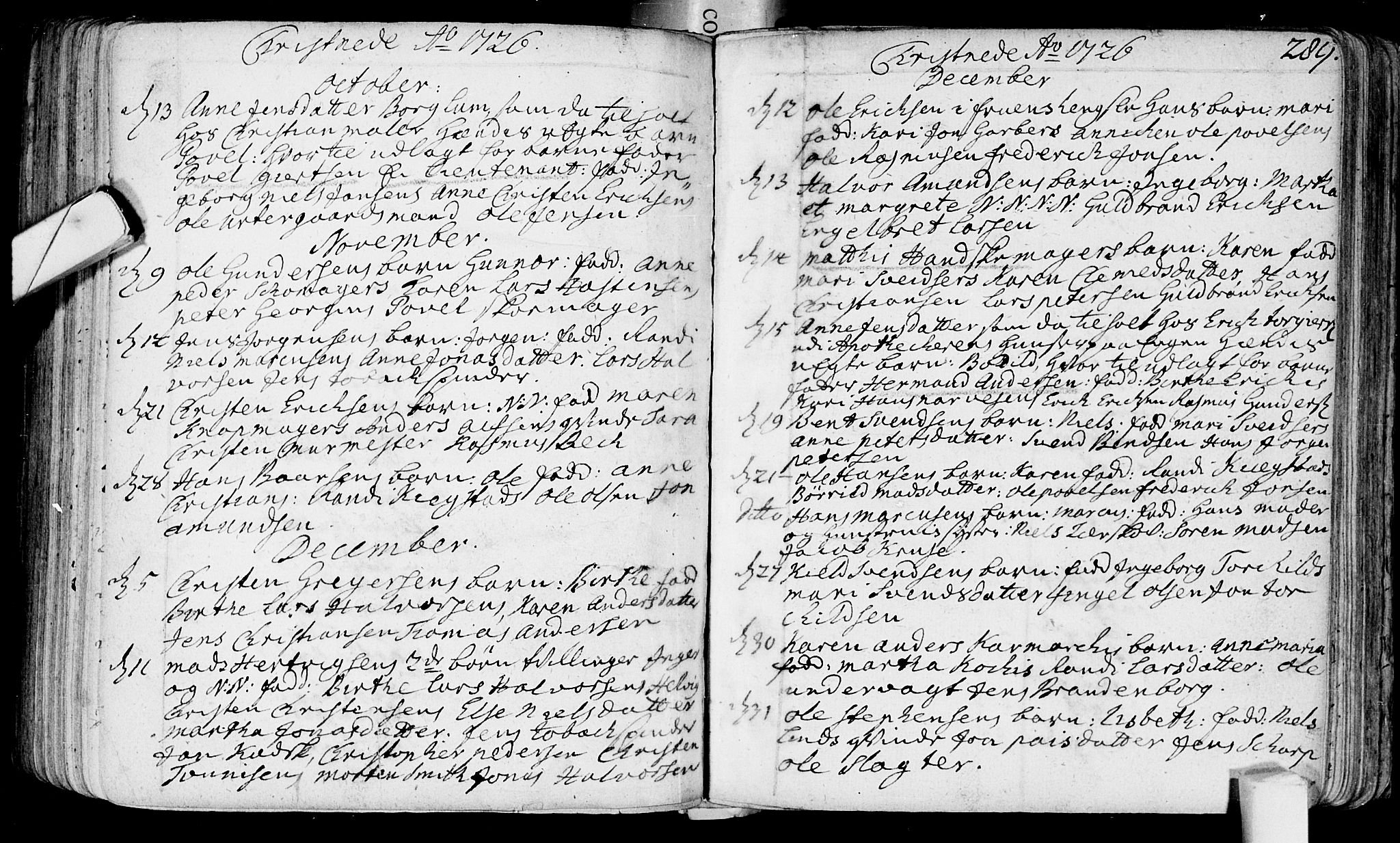 Bragernes kirkebøker, AV/SAKO-A-6/F/Fa/L0003: Parish register (official) no. I 3, 1706-1734, p. 289