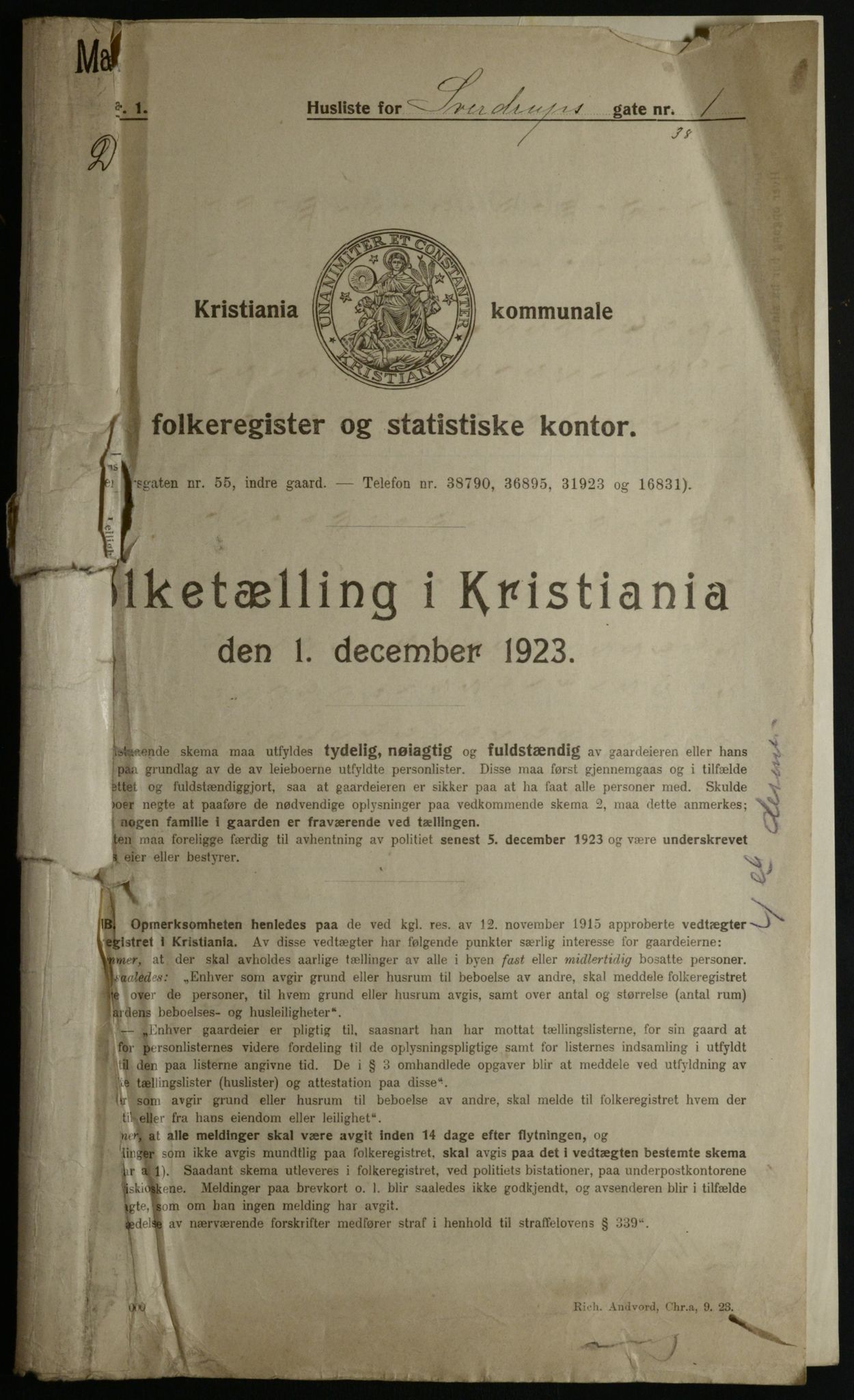 OBA, Municipal Census 1923 for Kristiania, 1923, p. 116228