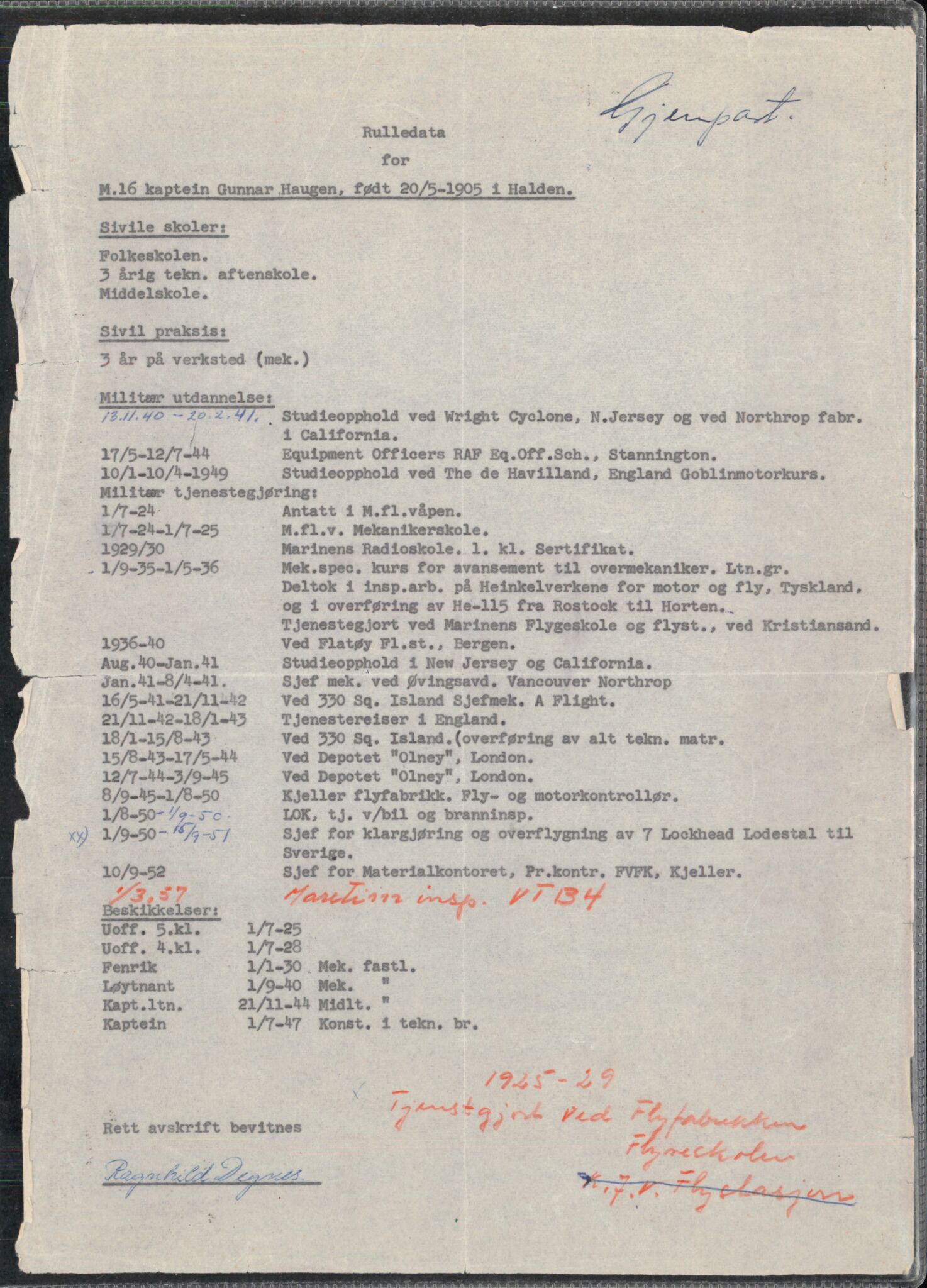 Forsvaret, Forsvarets overkommando/Luftforsvarsstaben, AV/RA-RAFA-4079/P/Pa/L0013: Personellmapper, 1905, p. 146