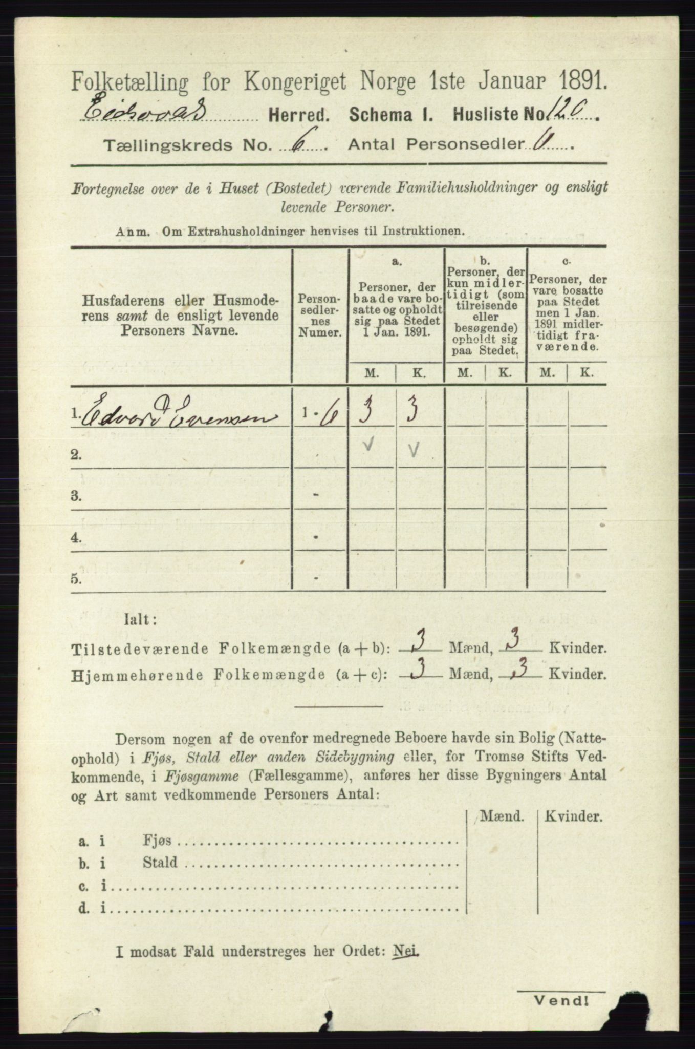 RA, 1891 census for 0237 Eidsvoll, 1891, p. 3779