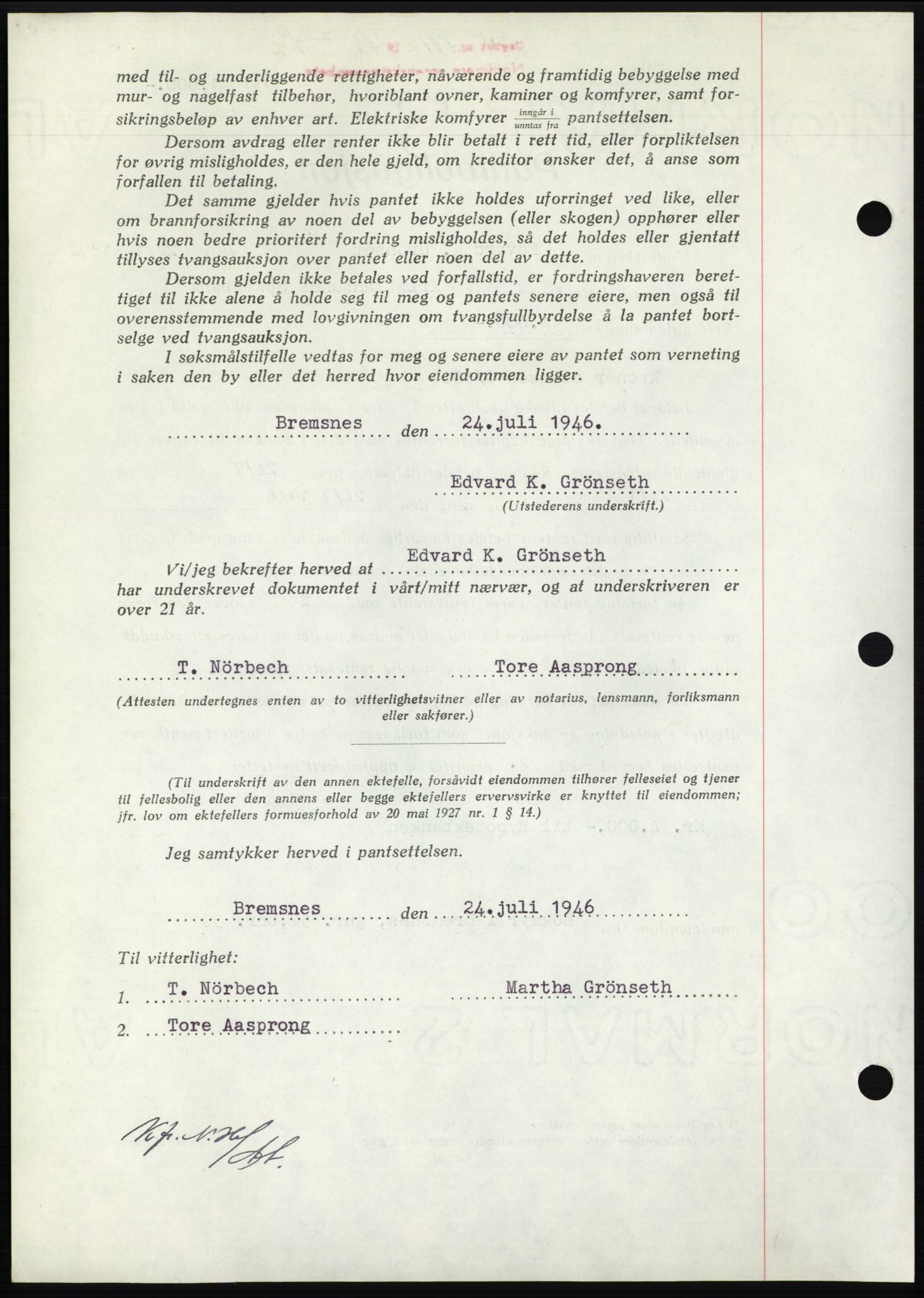 Nordmøre sorenskriveri, AV/SAT-A-4132/1/2/2Ca: Mortgage book no. B94, 1946-1946, Diary no: : 1412/1946