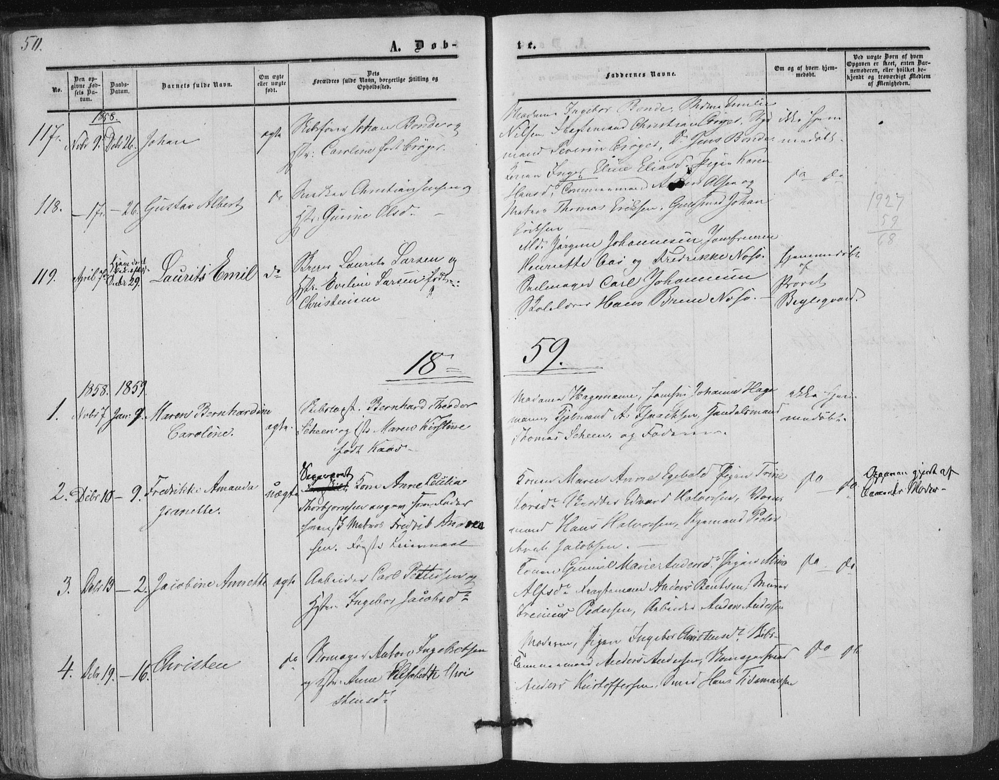 Tønsberg kirkebøker, AV/SAKO-A-330/F/Fa/L0008: Parish register (official) no. I 8, 1855-1864, p. 50