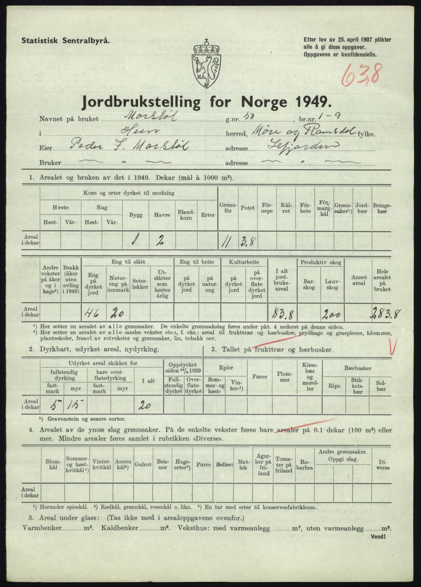 Statistisk sentralbyrå, Næringsøkonomiske emner, Jordbruk, skogbruk, jakt, fiske og fangst, AV/RA-S-2234/G/Gc/L0323: Møre og Romsdal: Grytten og Hen, 1949, p. 823