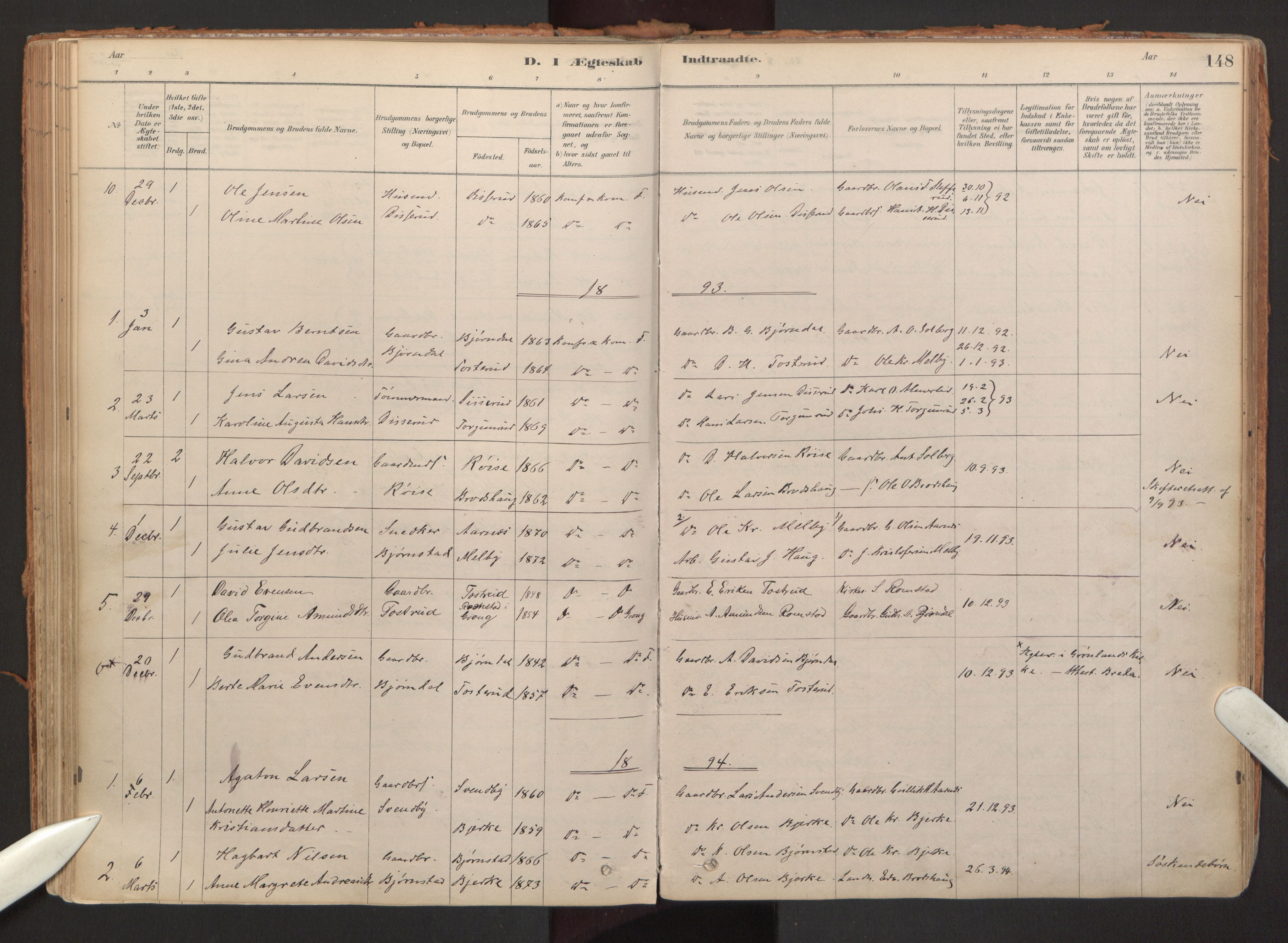 Hurdal prestekontor Kirkebøker, SAO/A-10889/F/Fb/L0003: Parish register (official) no. II 3, 1878-1920, p. 148