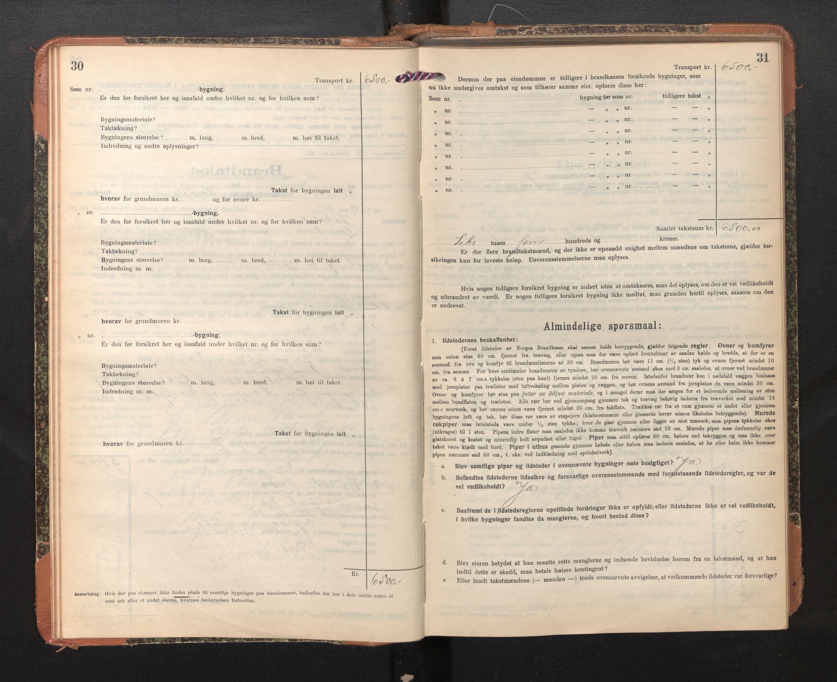 Lensmannen i Bruvik, AV/SAB-A-31301/0012/L0009: Branntakstprotokoll, skjematakst, 1918-1925, p. 30-31