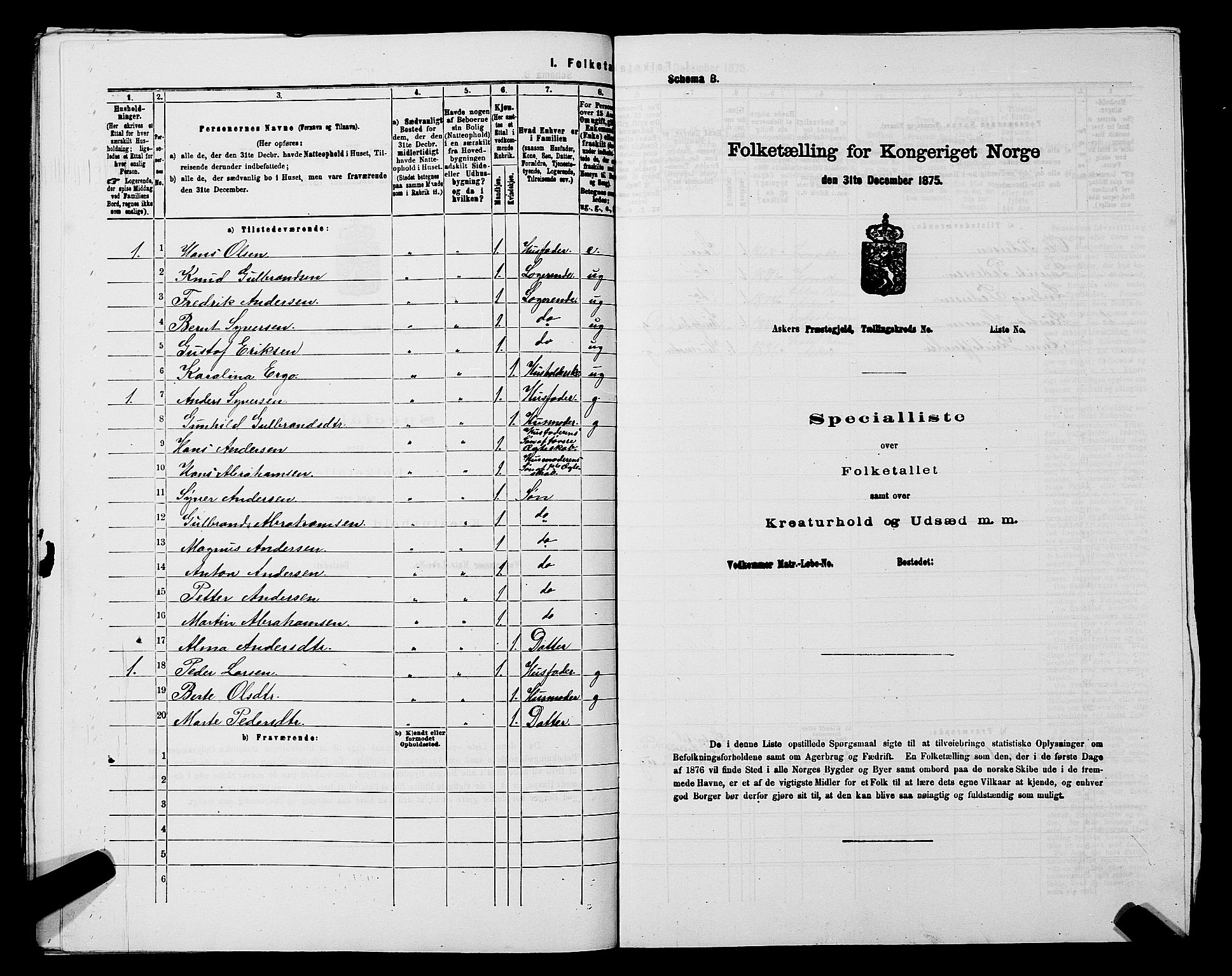 RA, 1875 census for 0220P Asker, 1875, p. 1419