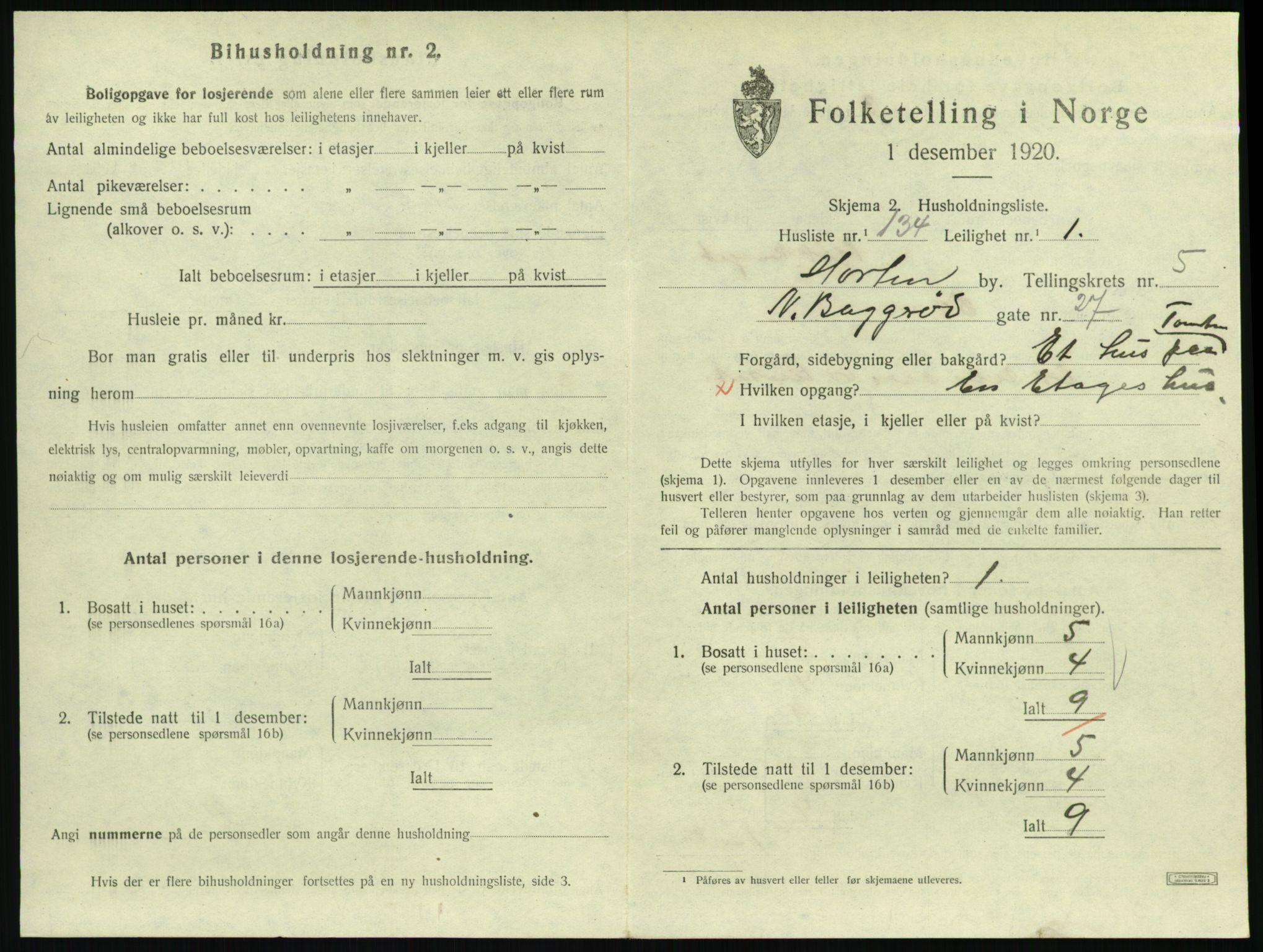 SAKO, 1920 census for Horten, 1920, p. 6125