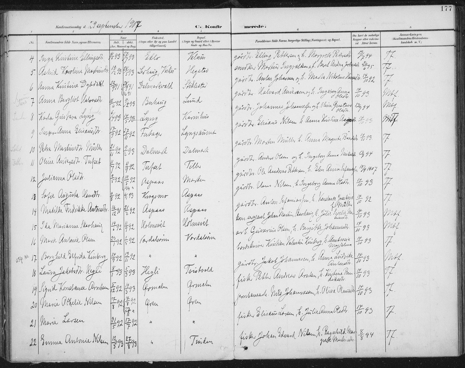 Ministerialprotokoller, klokkerbøker og fødselsregistre - Nord-Trøndelag, SAT/A-1458/723/L0246: Parish register (official) no. 723A15, 1900-1917, p. 177
