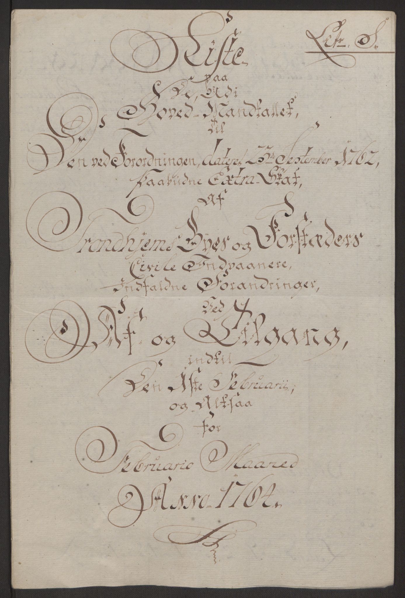 Rentekammeret inntil 1814, Reviderte regnskaper, Byregnskaper, AV/RA-EA-4066/R/Rs/L0516/0001: [S9] Kontribusjonsregnskap / Ekstraskatt, 1762-1767, p. 188