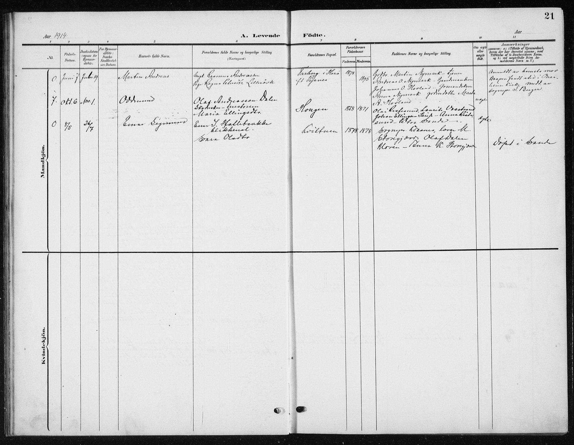 Ministerialprotokoller, klokkerbøker og fødselsregistre - Møre og Romsdal, SAT/A-1454/504/L0061: Parish register (copy) no. 504C03, 1902-1940, p. 21