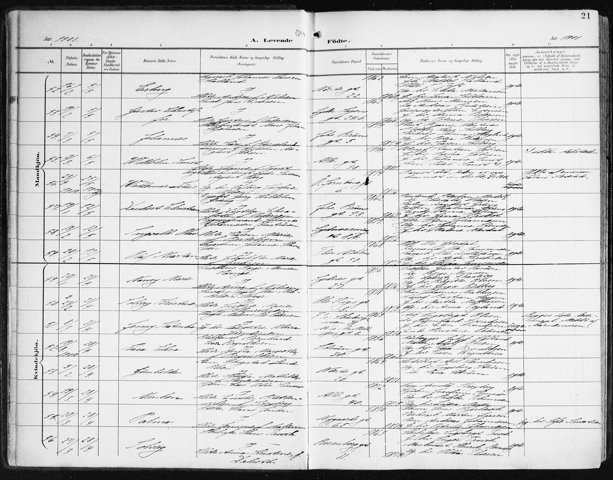 Johanneskirken sokneprestembete, AV/SAB-A-76001/H/Haa/L0002: Parish register (official) no. A 2, 1900-1912, p. 21